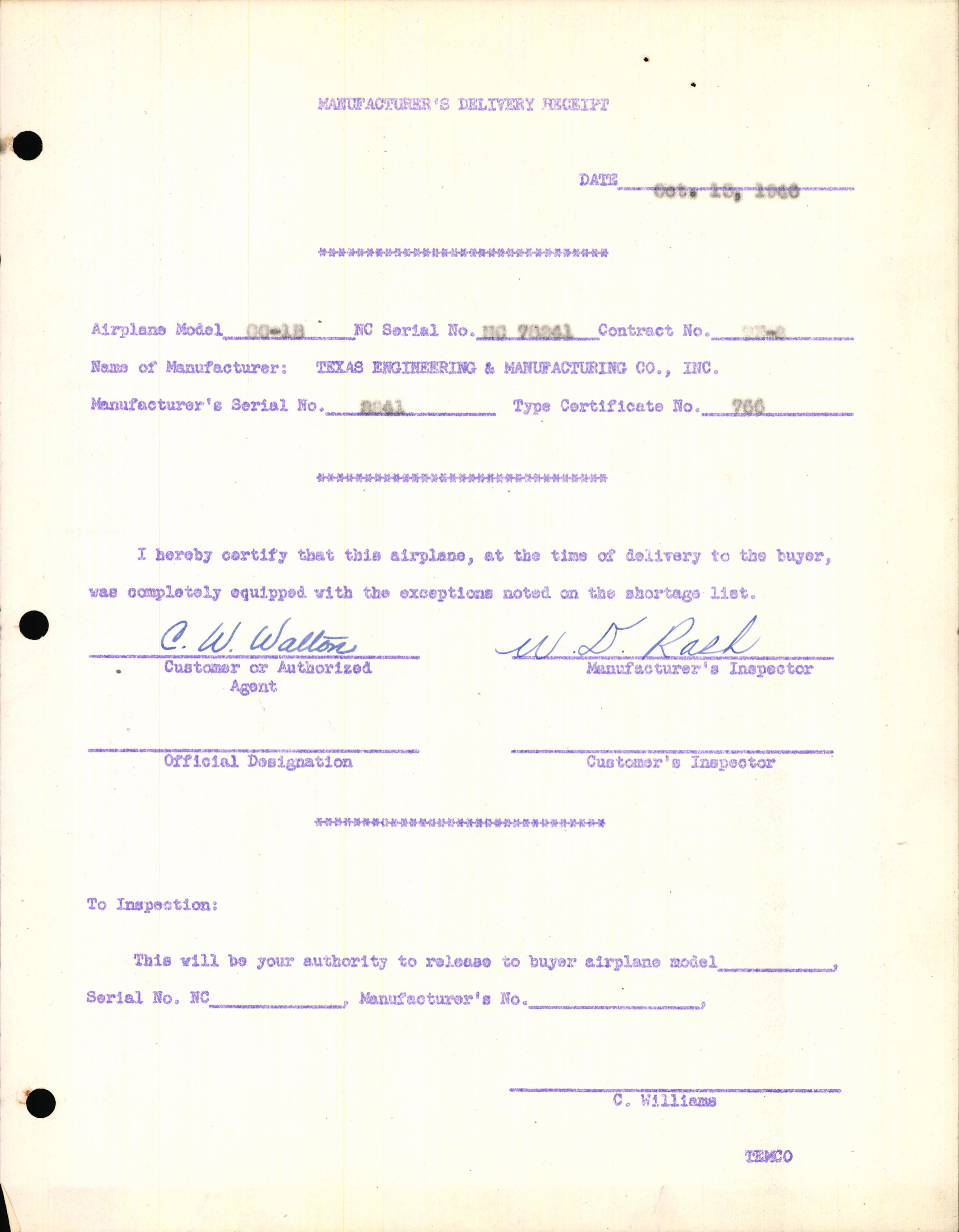 Sample page 3 from AirCorps Library document: Technical Information for Serial Number 2241