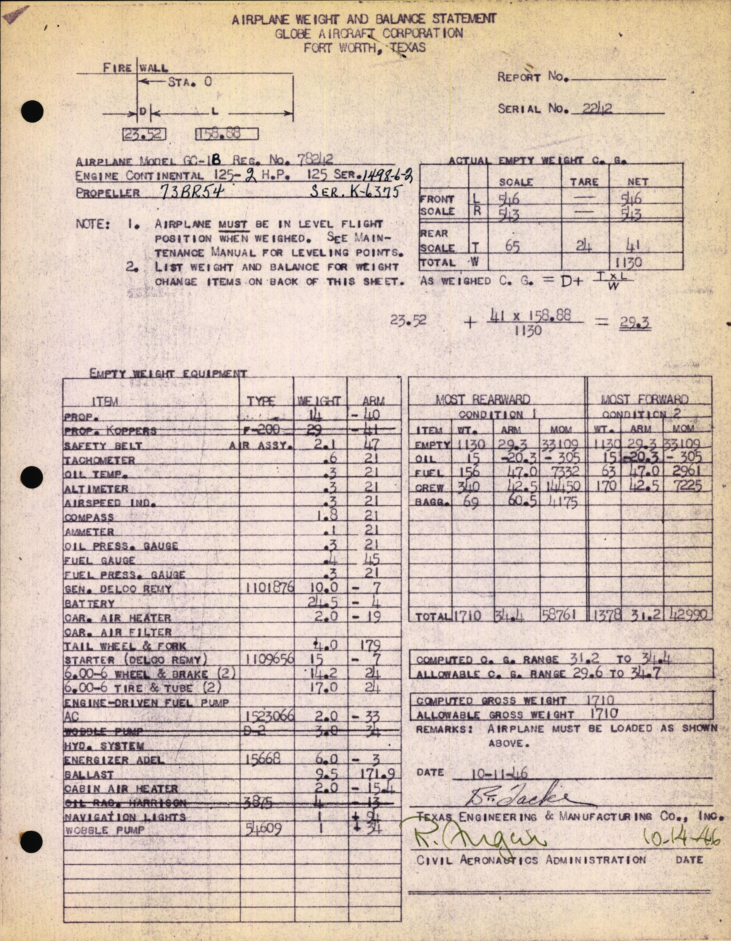 Sample page 1 from AirCorps Library document: Technical Information for Serial Number 2242