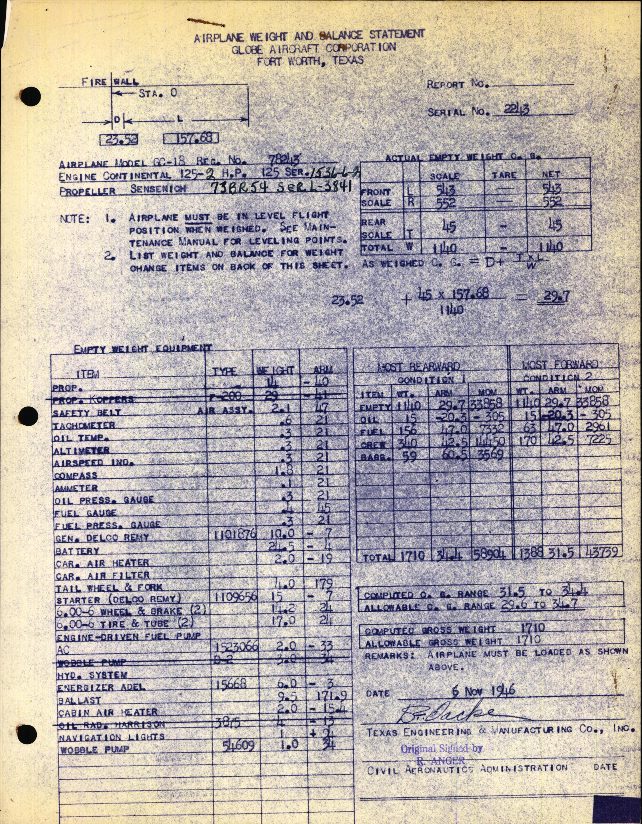 Sample page 1 from AirCorps Library document: Technical Information for Serial Number 2243