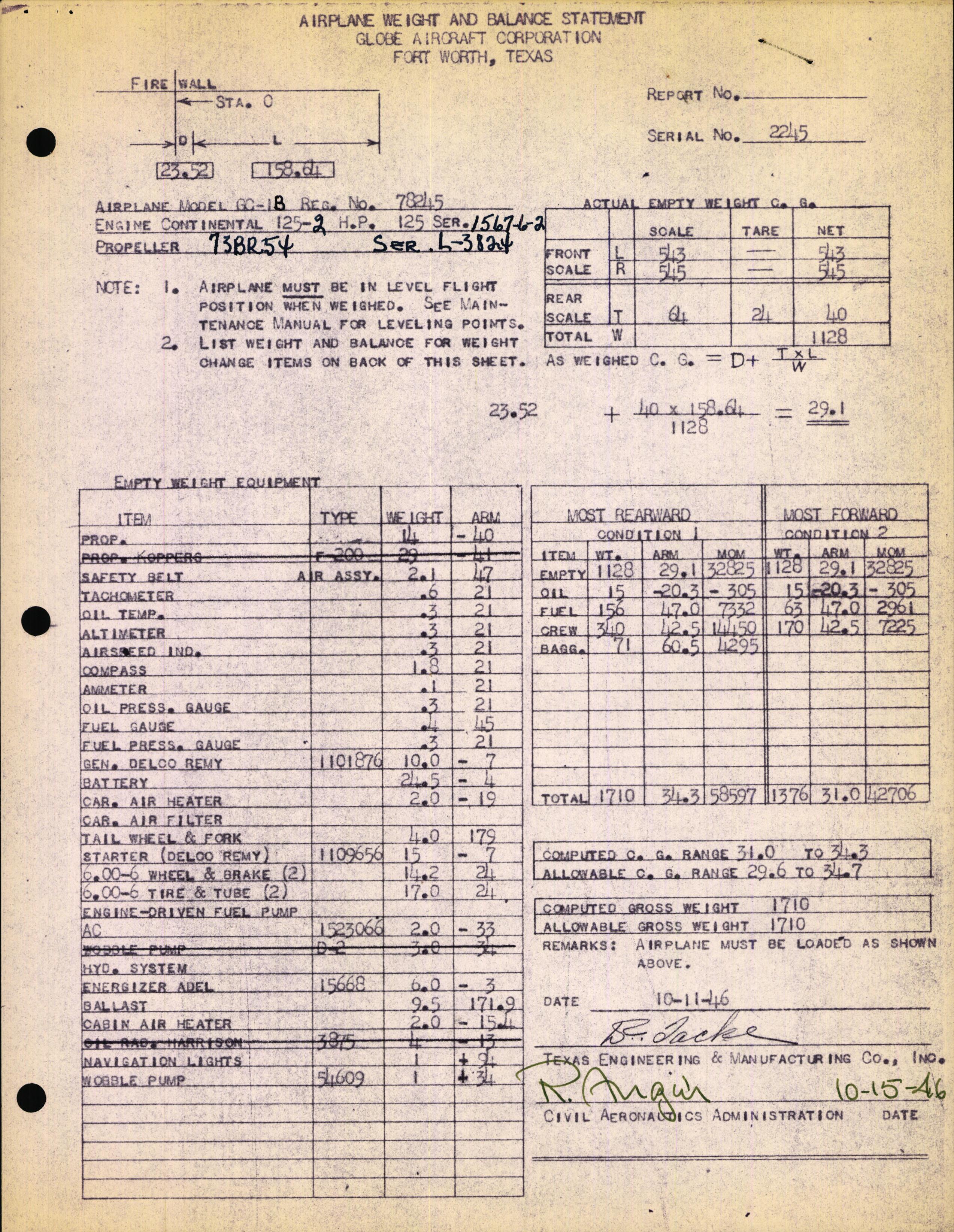 Sample page 1 from AirCorps Library document: Technical Information for Serial Number 2245