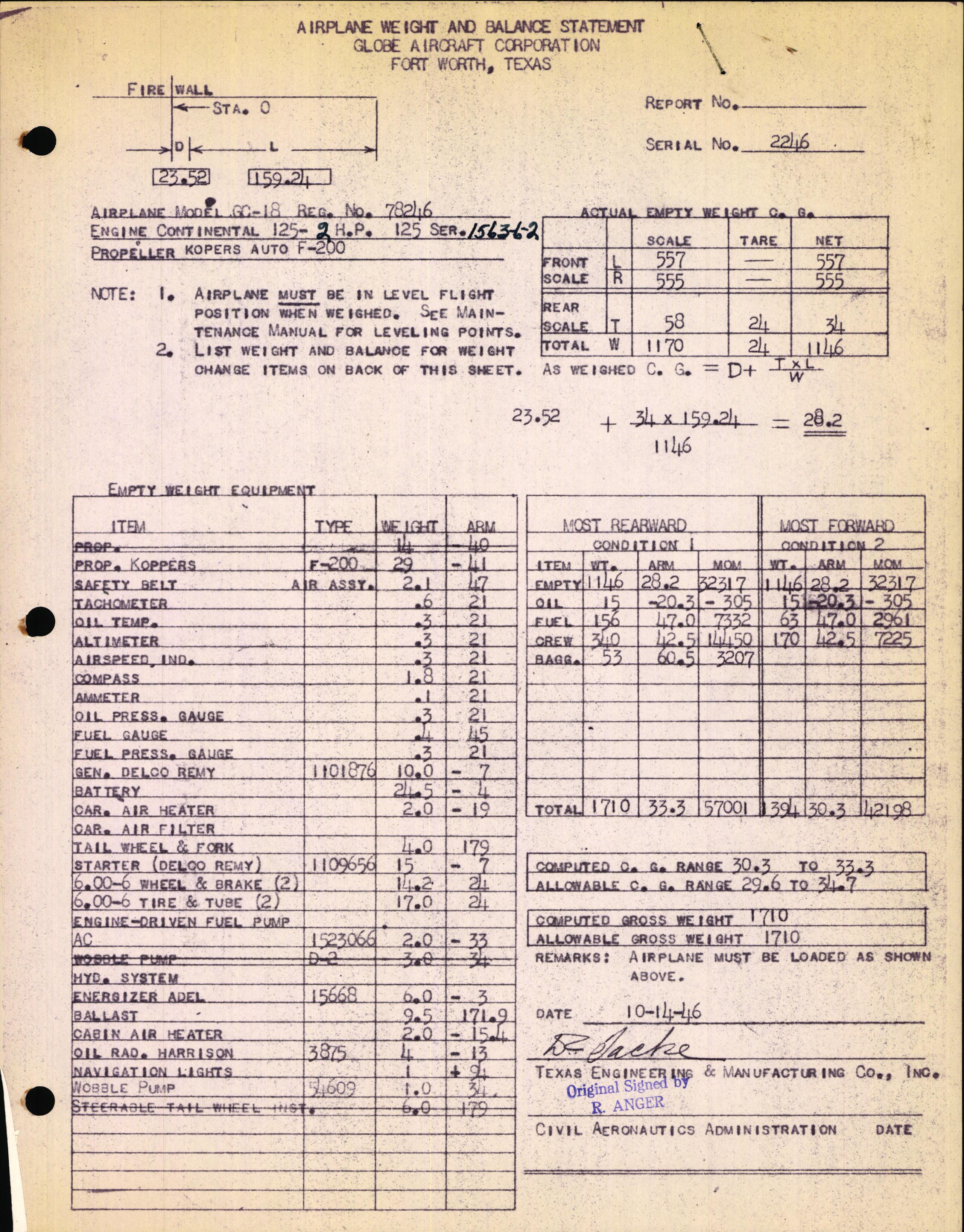 Sample page 1 from AirCorps Library document: Technical Information for Serial Number 2246