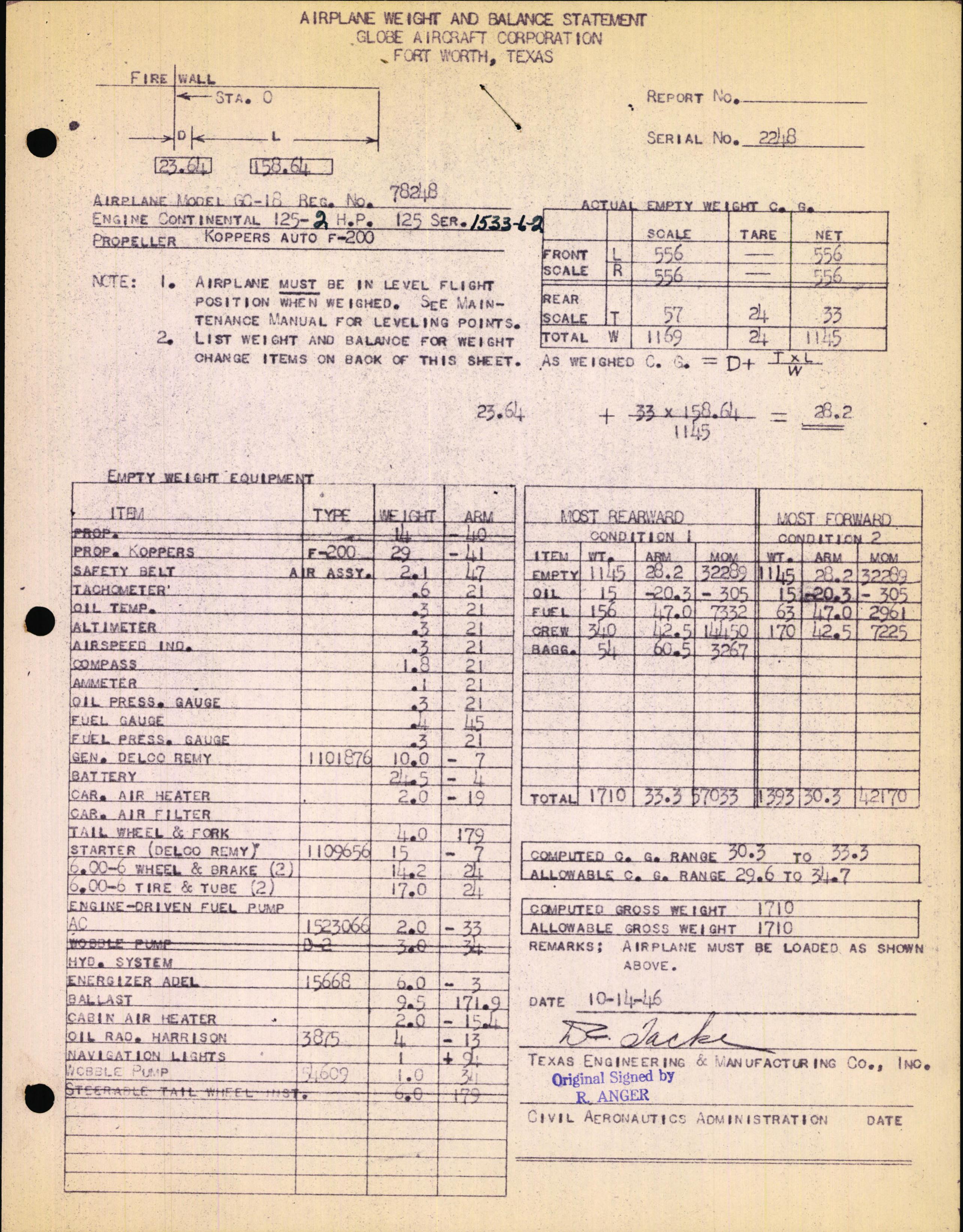 Sample page 1 from AirCorps Library document: Technical Information for Serial Number 2248