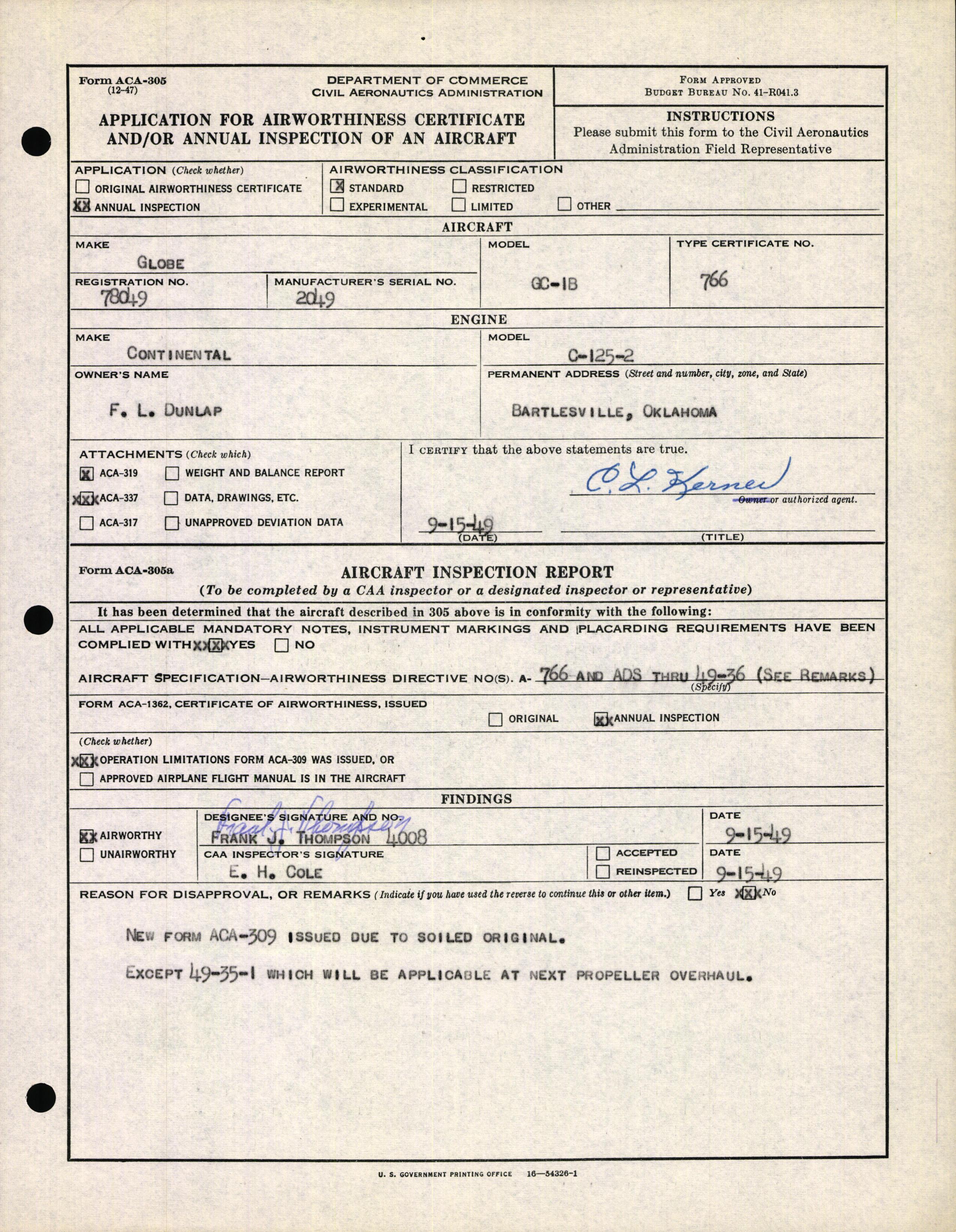 Sample page 3 from AirCorps Library document: Technical Information for Serial Number 2249