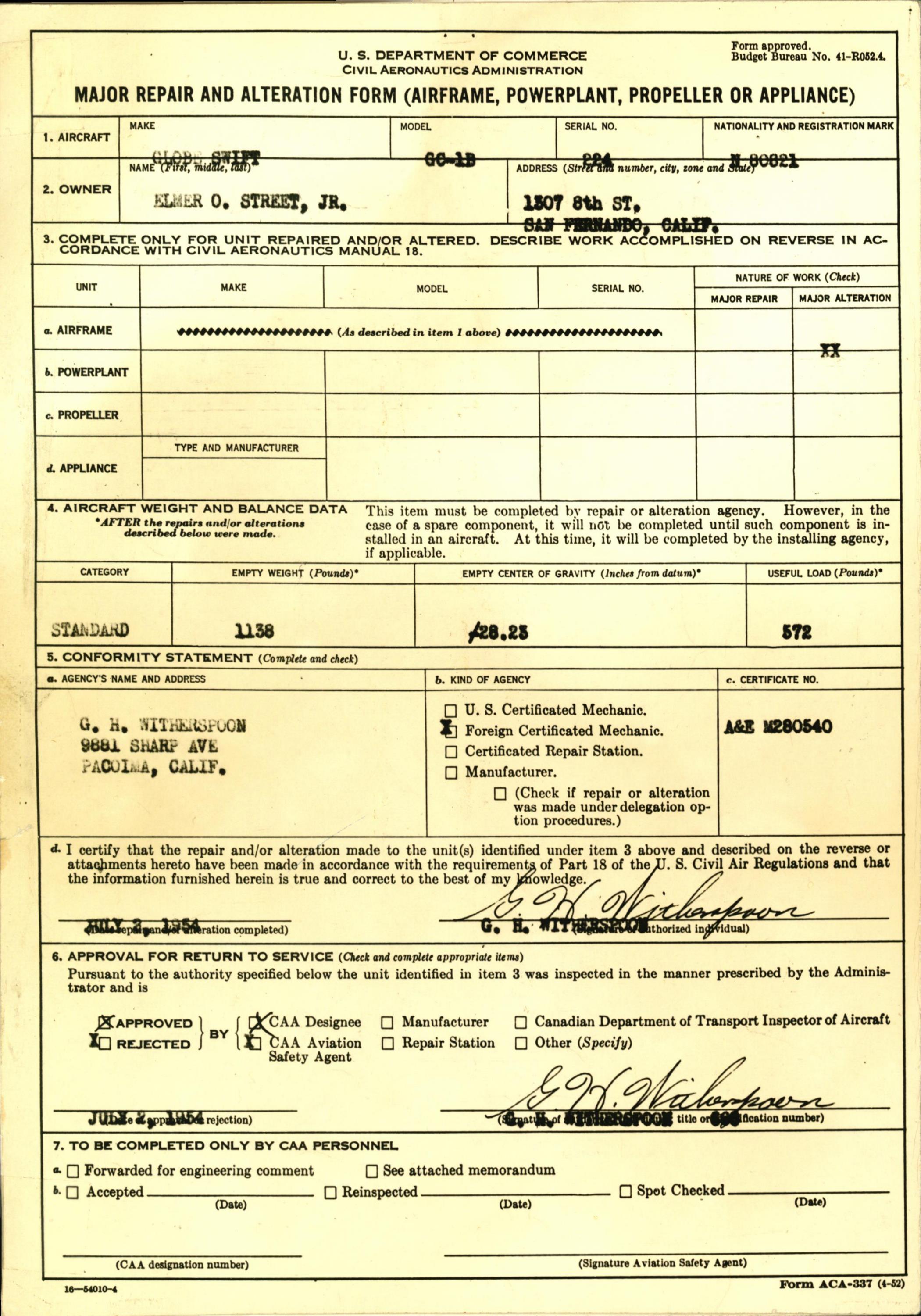 Sample page 3 from AirCorps Library document: Technical Information for Serial Number 224