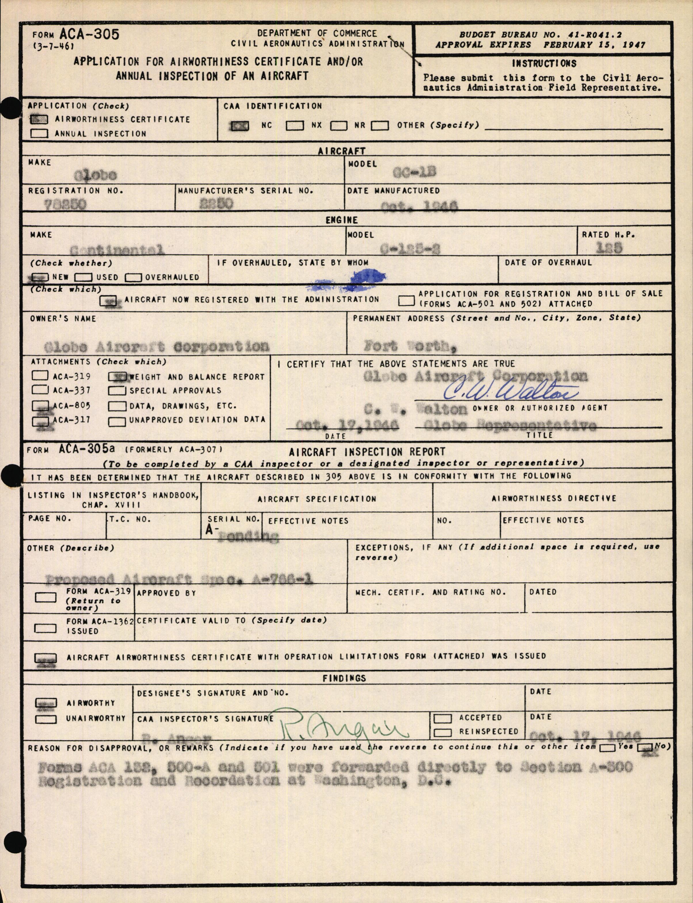 Sample page 1 from AirCorps Library document: Technical Information for Serial Number 2250