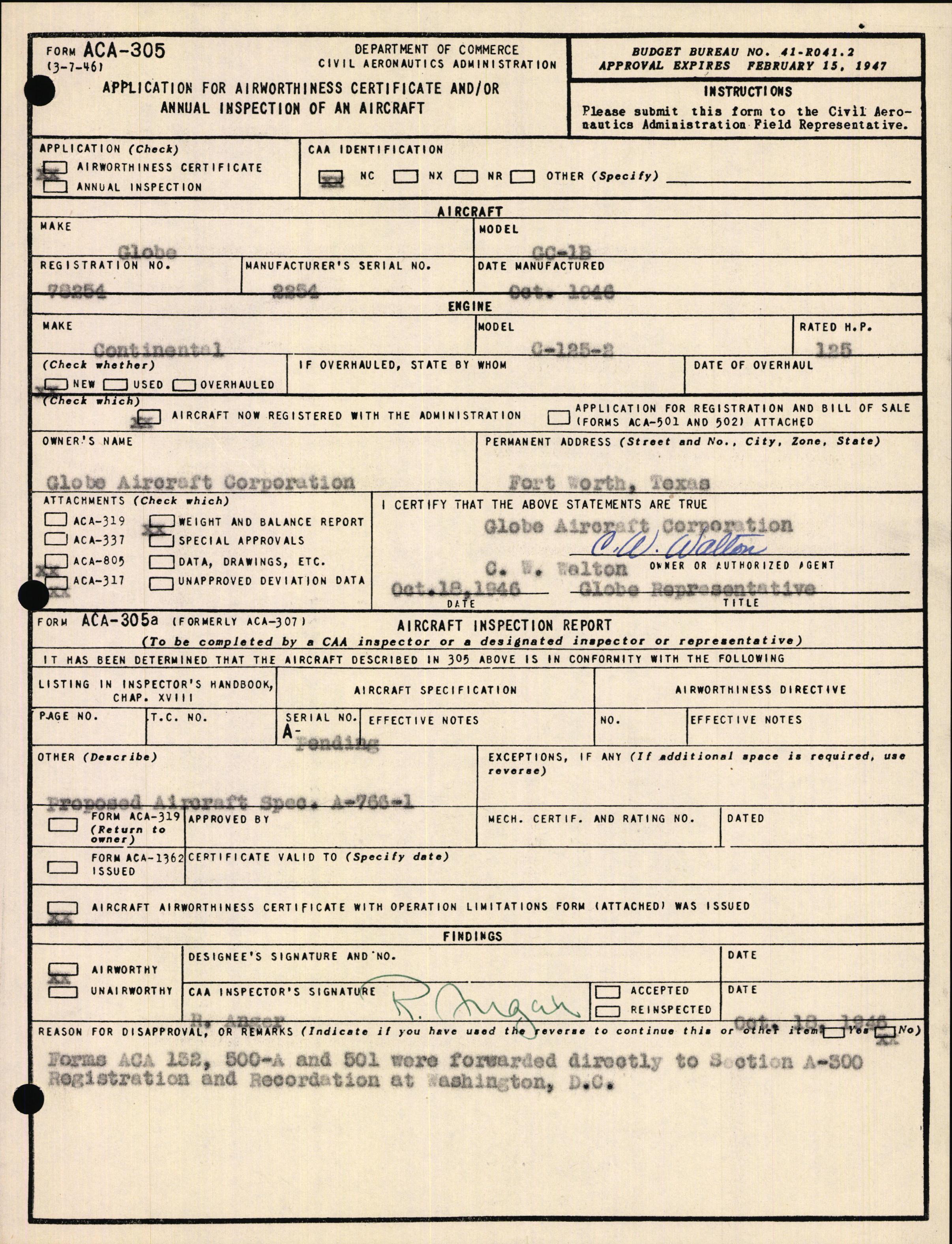 Sample page 3 from AirCorps Library document: Technical Information for Serial Number 2254