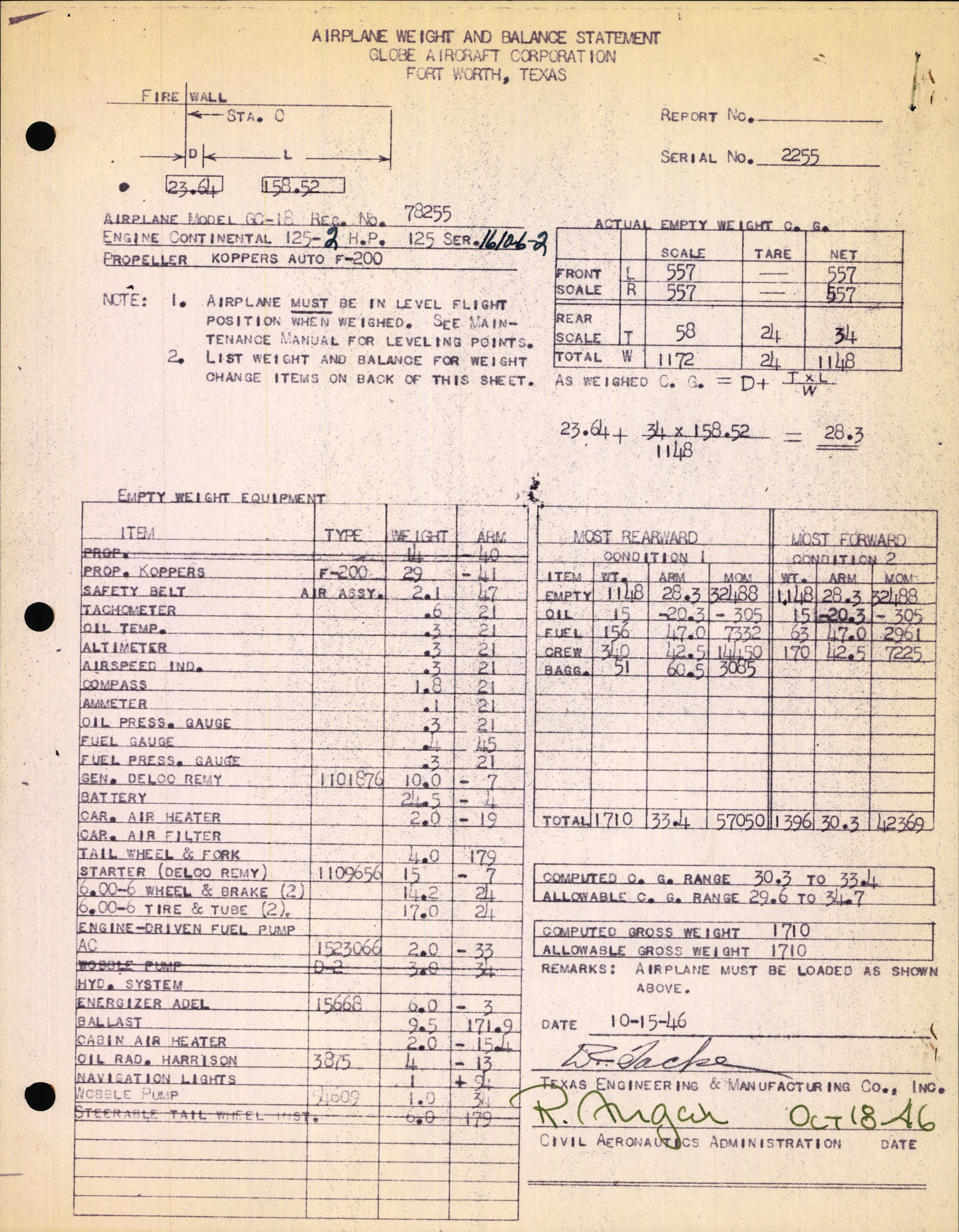 Sample page 1 from AirCorps Library document: Technical Information for Serial Number 2255