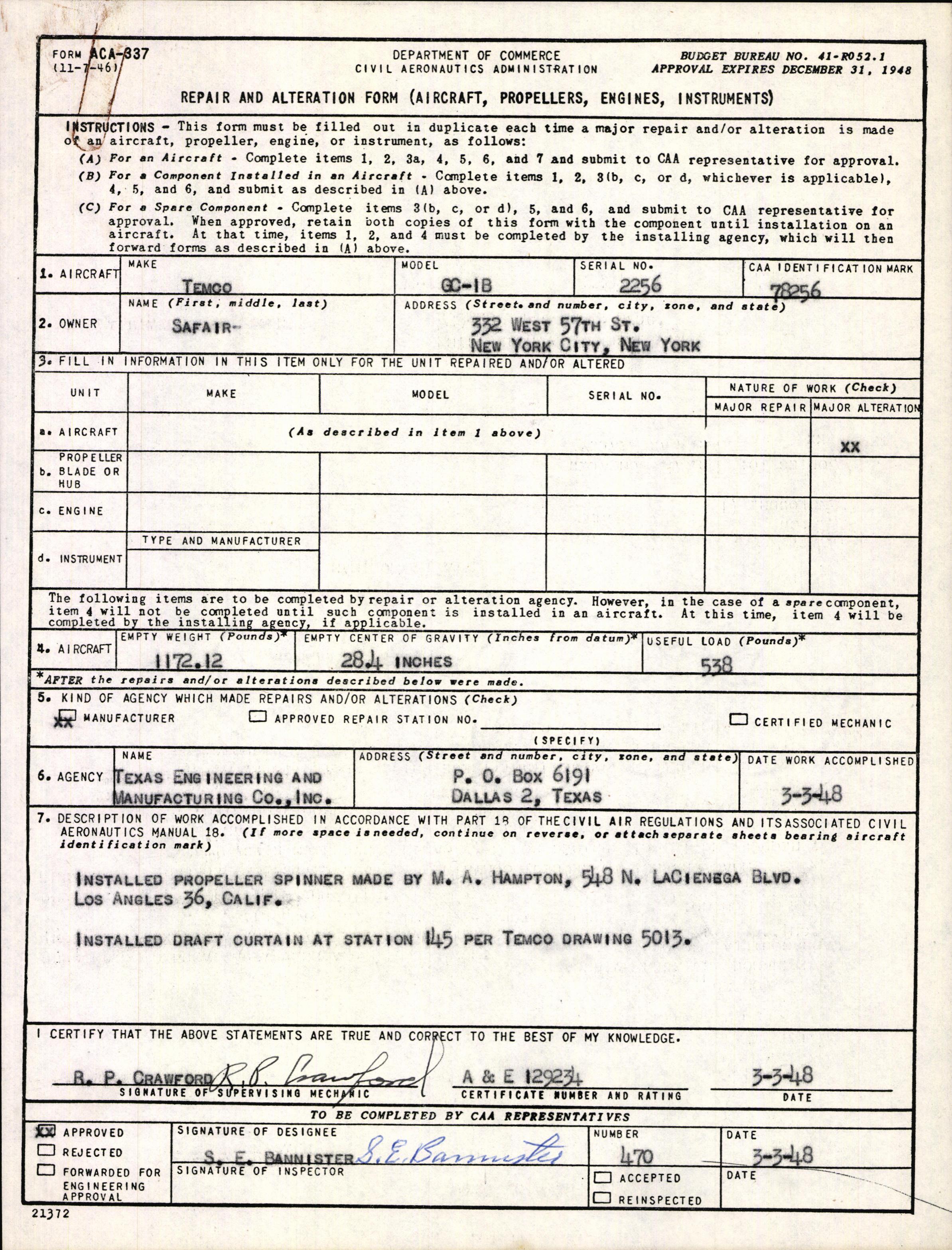 Sample page 3 from AirCorps Library document: Technical Information for Serial Number 2256