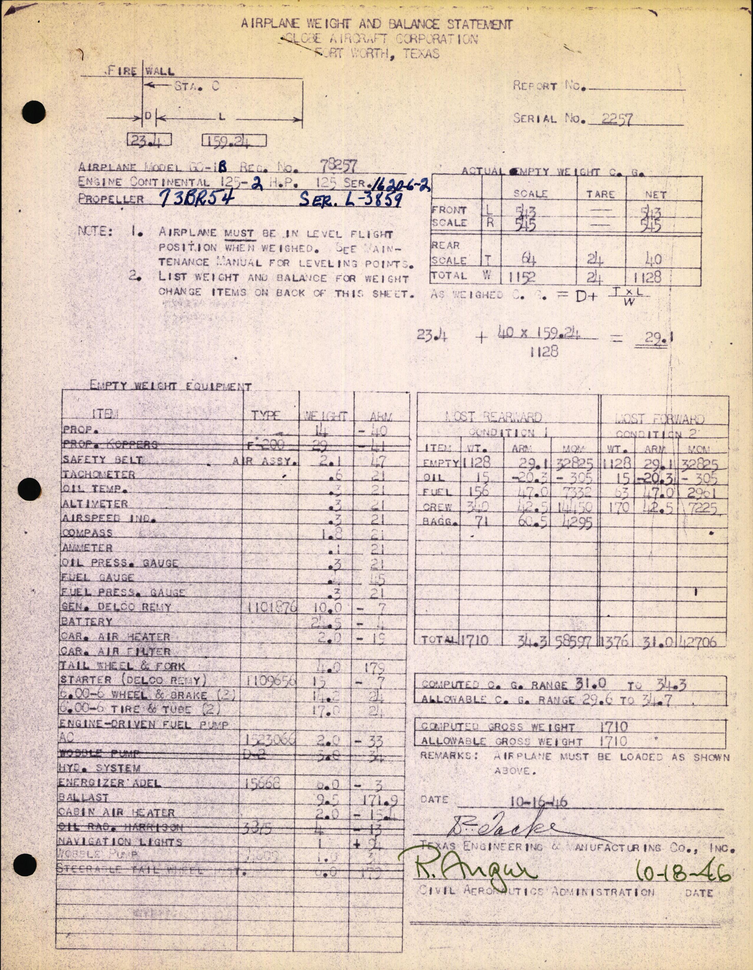 Sample page 1 from AirCorps Library document: Technical Information for Serial Number 2257