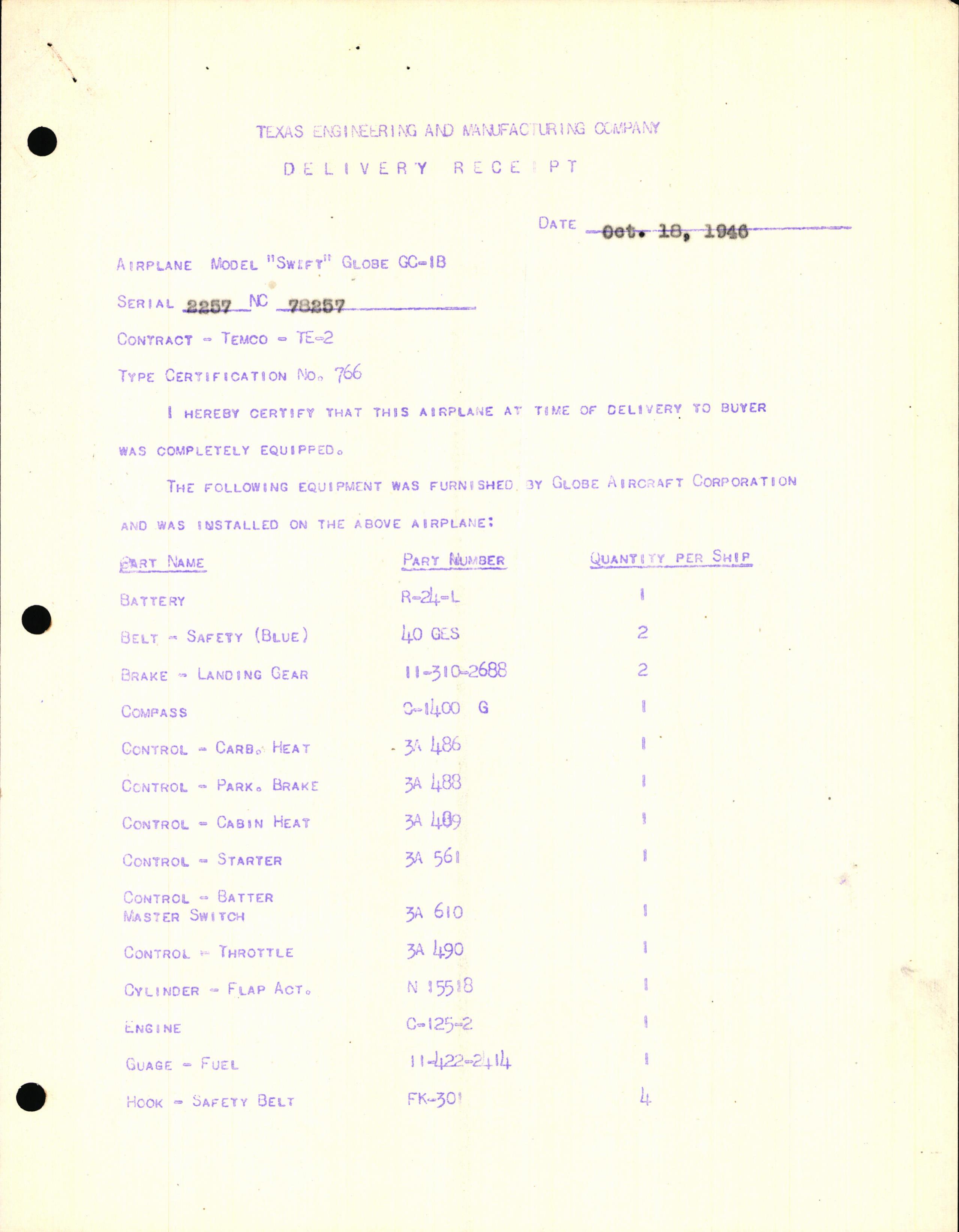 Sample page 3 from AirCorps Library document: Technical Information for Serial Number 2257