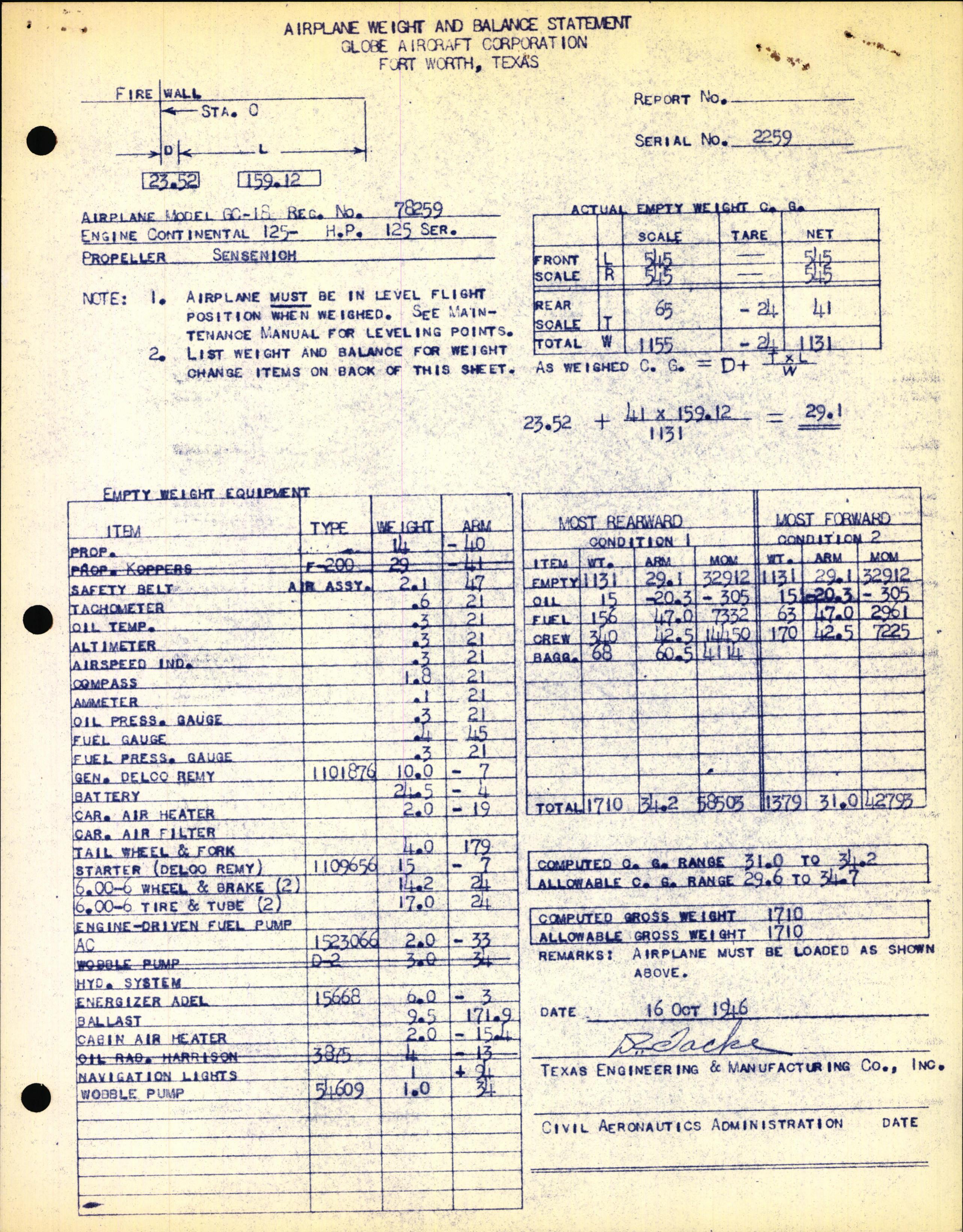 Sample page 3 from AirCorps Library document: Technical Information for Serial Number 2259