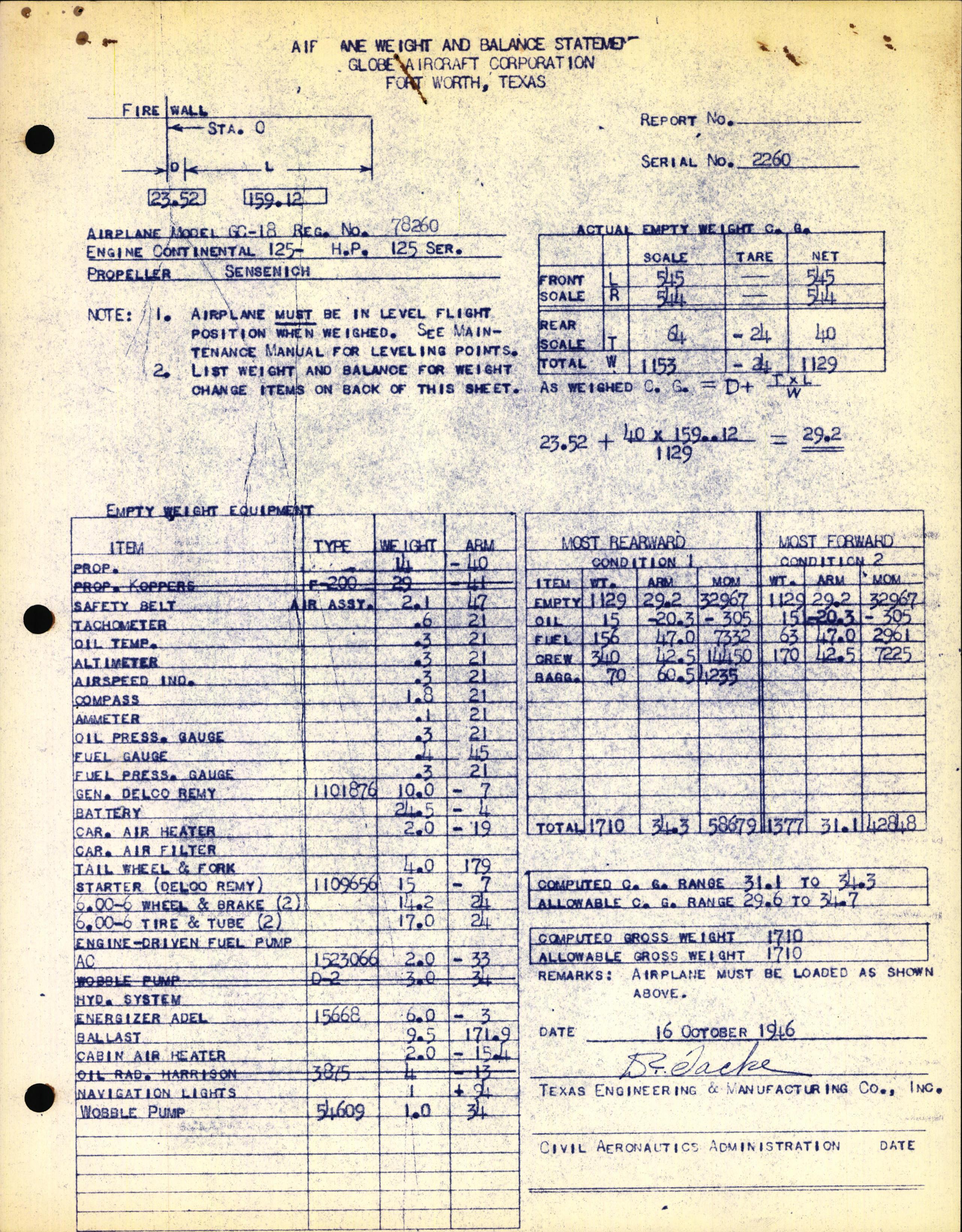 Sample page 1 from AirCorps Library document: Technical Information for Serial Number 2260