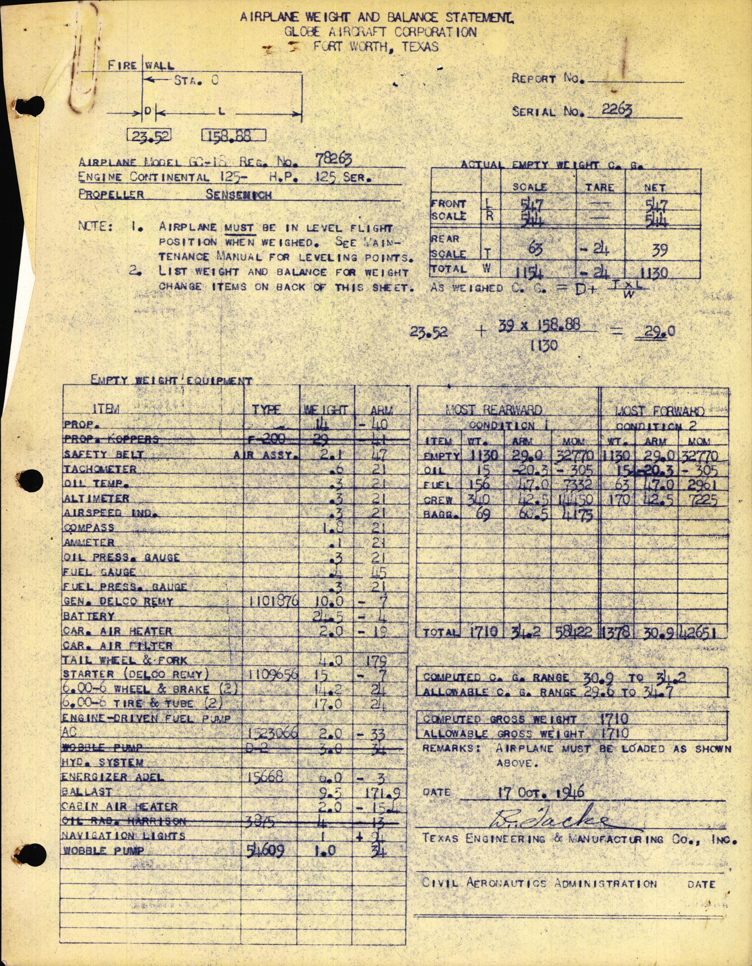 Sample page 1 from AirCorps Library document: Technical Information for Serial Number 2263