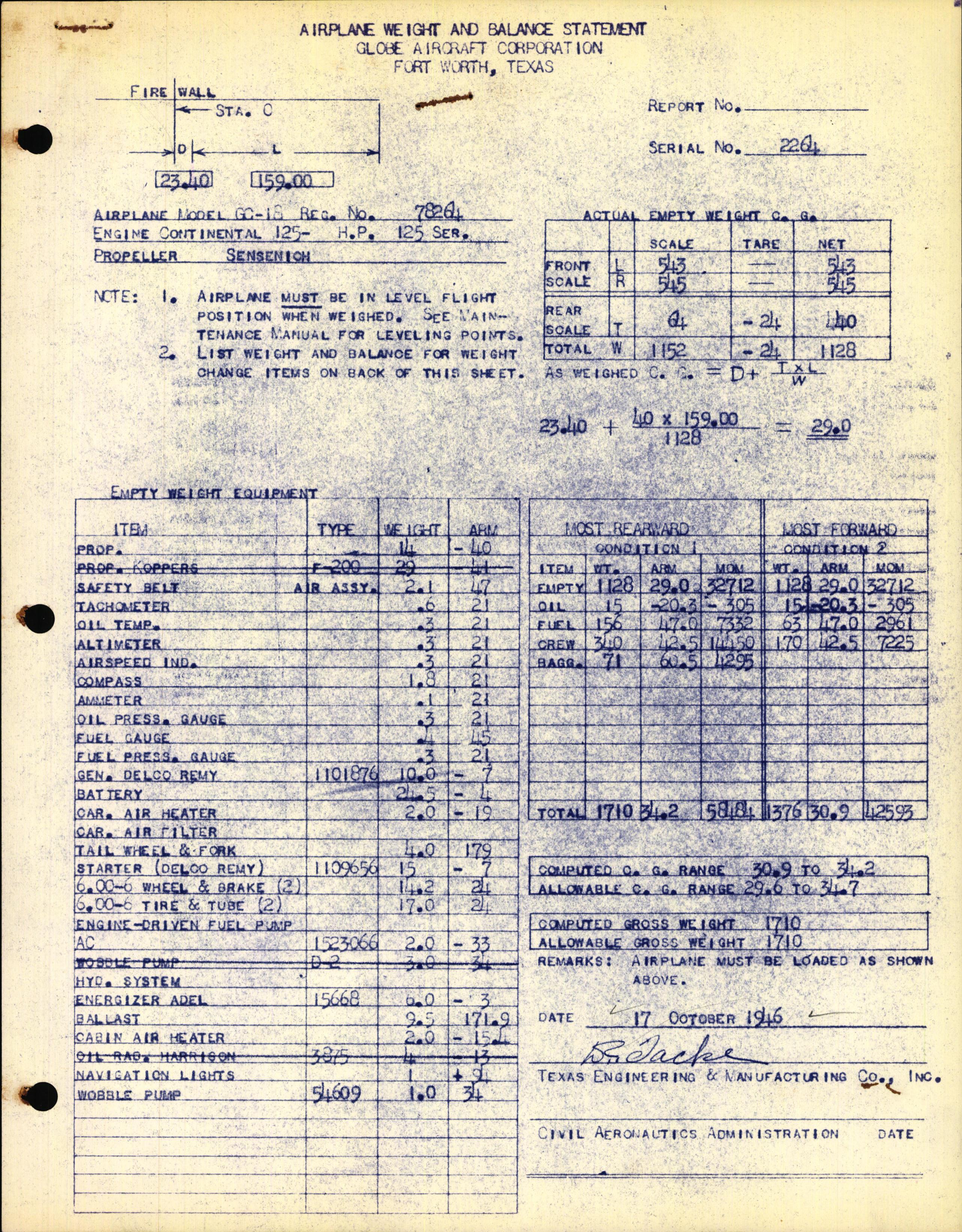 Sample page 1 from AirCorps Library document: Technical Information for Serial Number 2264