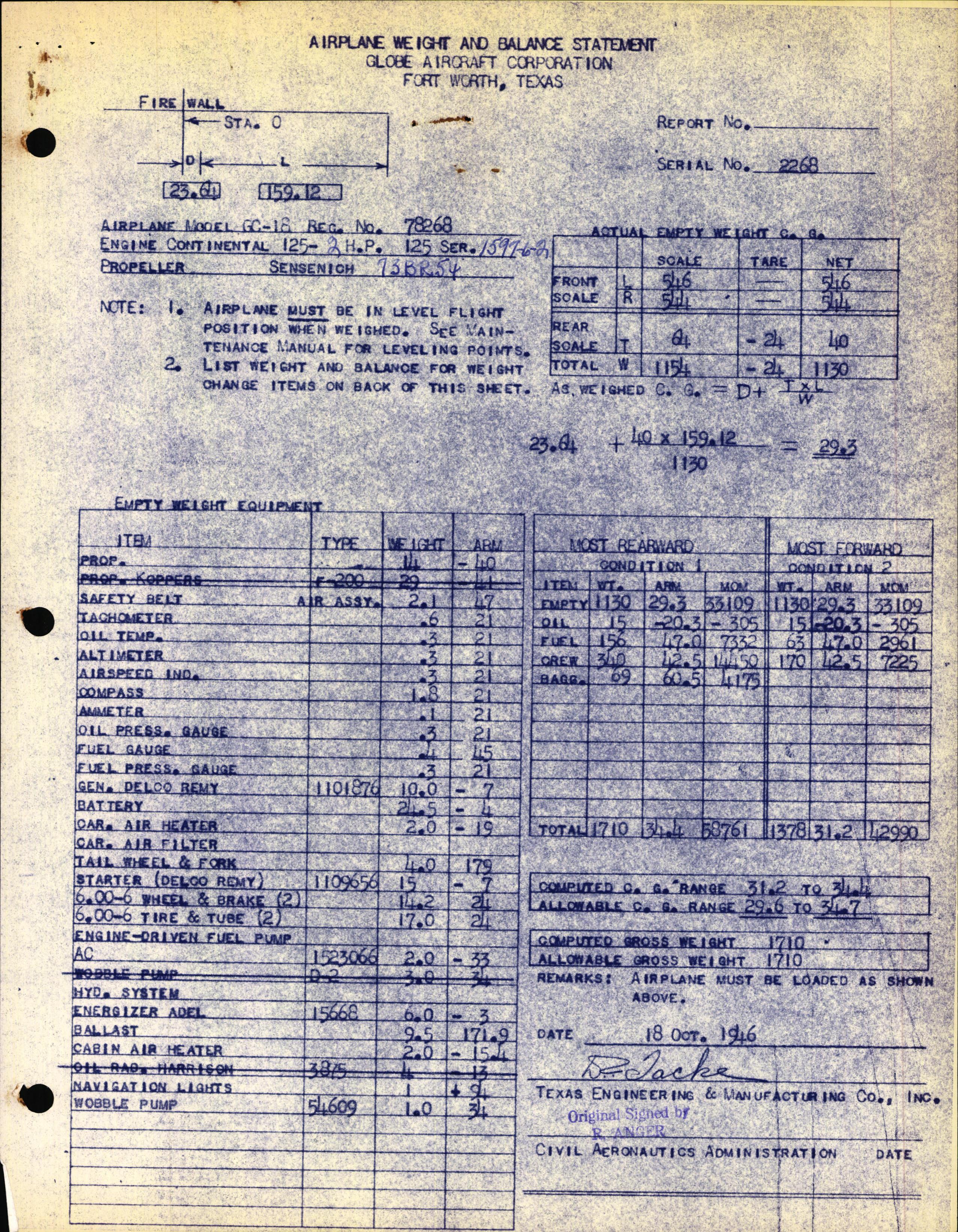 Sample page 1 from AirCorps Library document: Technical Information for Serial Number 2268