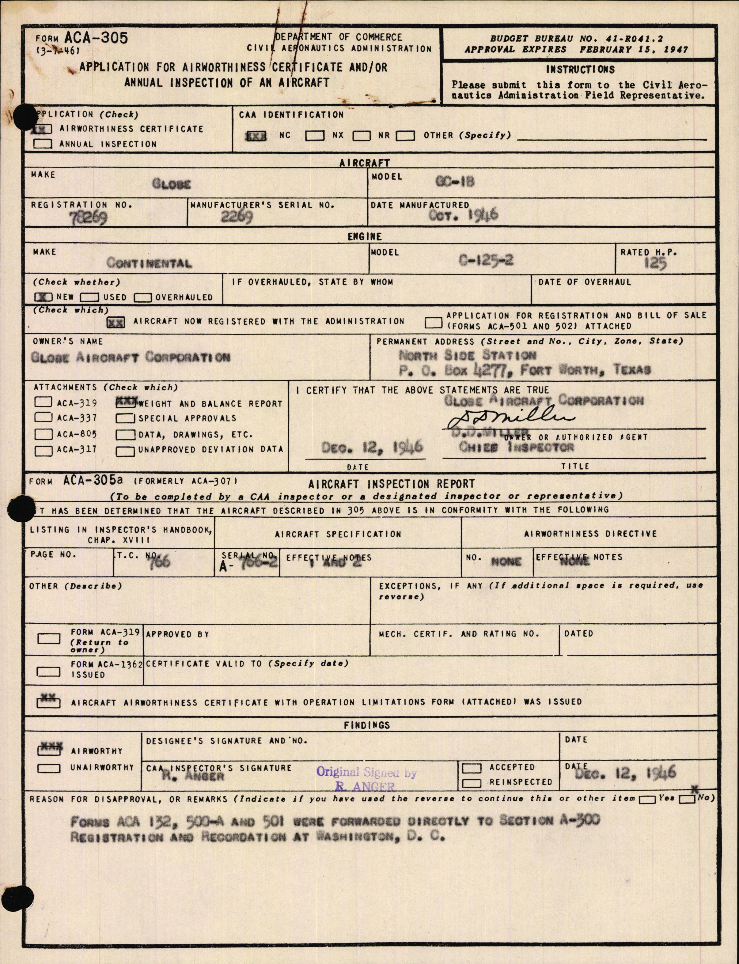 Sample page 1 from AirCorps Library document: Technical Information for Serial Number 2269