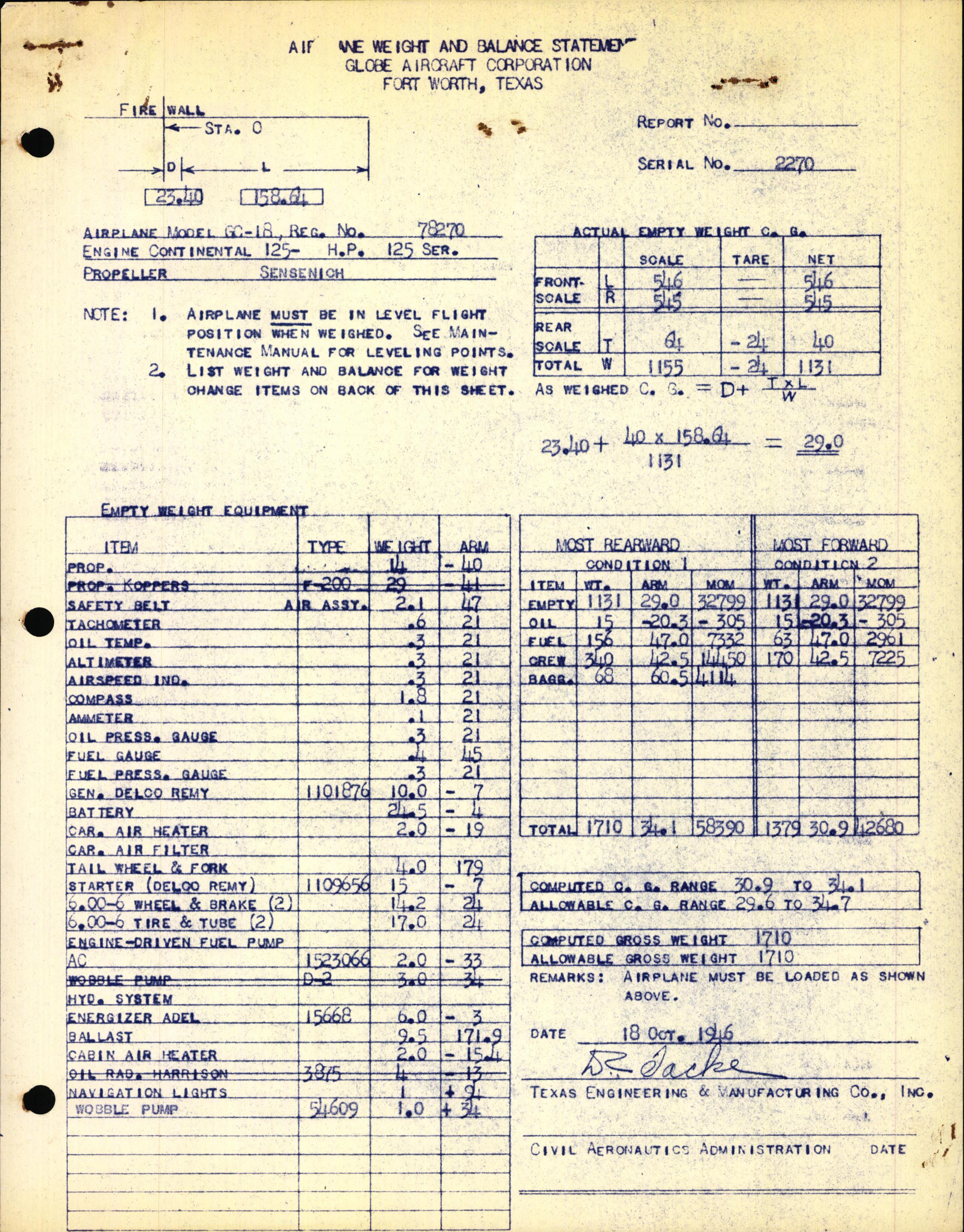 Sample page 1 from AirCorps Library document: Technical Information for Serial Number 2270