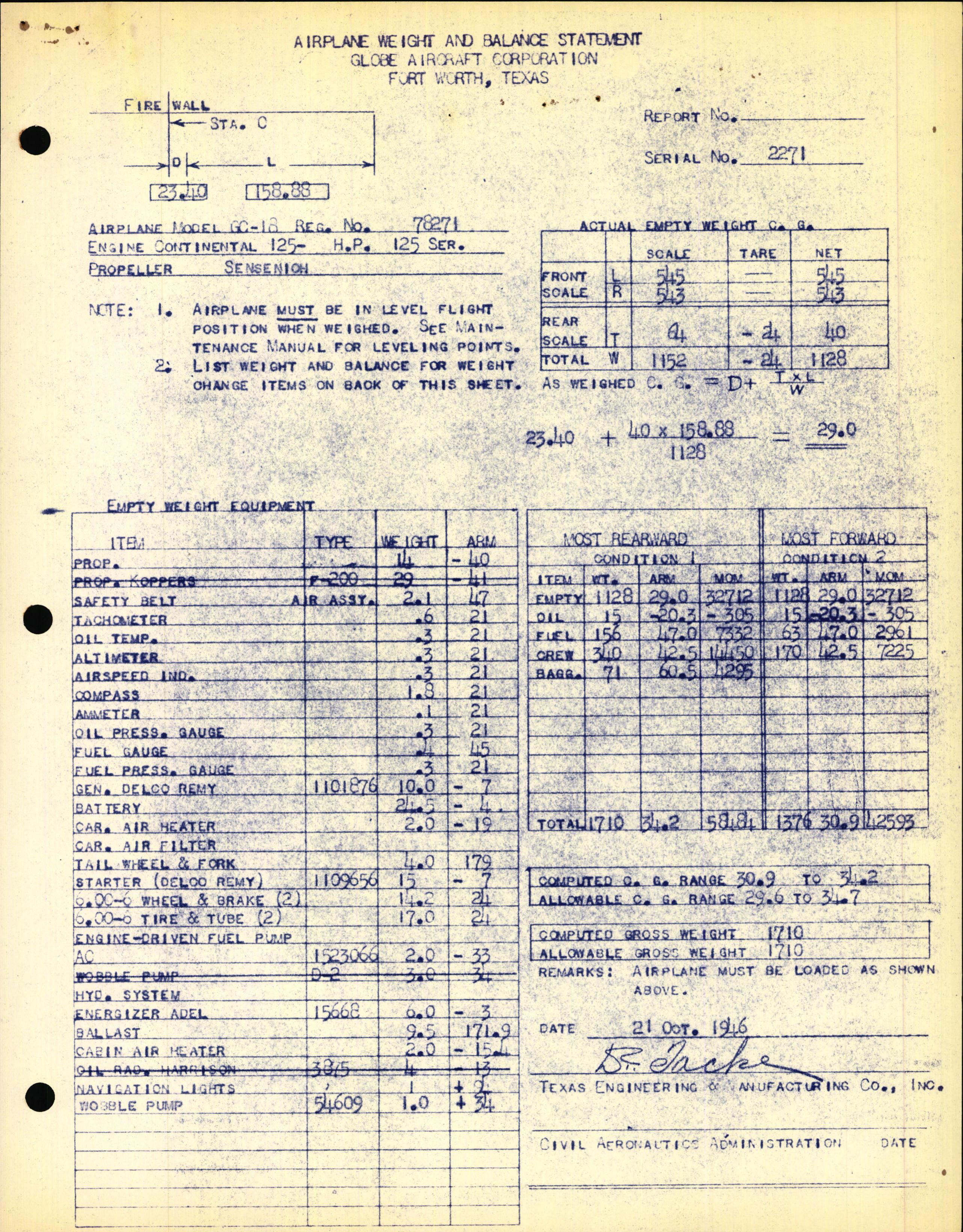 Sample page 3 from AirCorps Library document: Technical Information for Serial Number 2271
