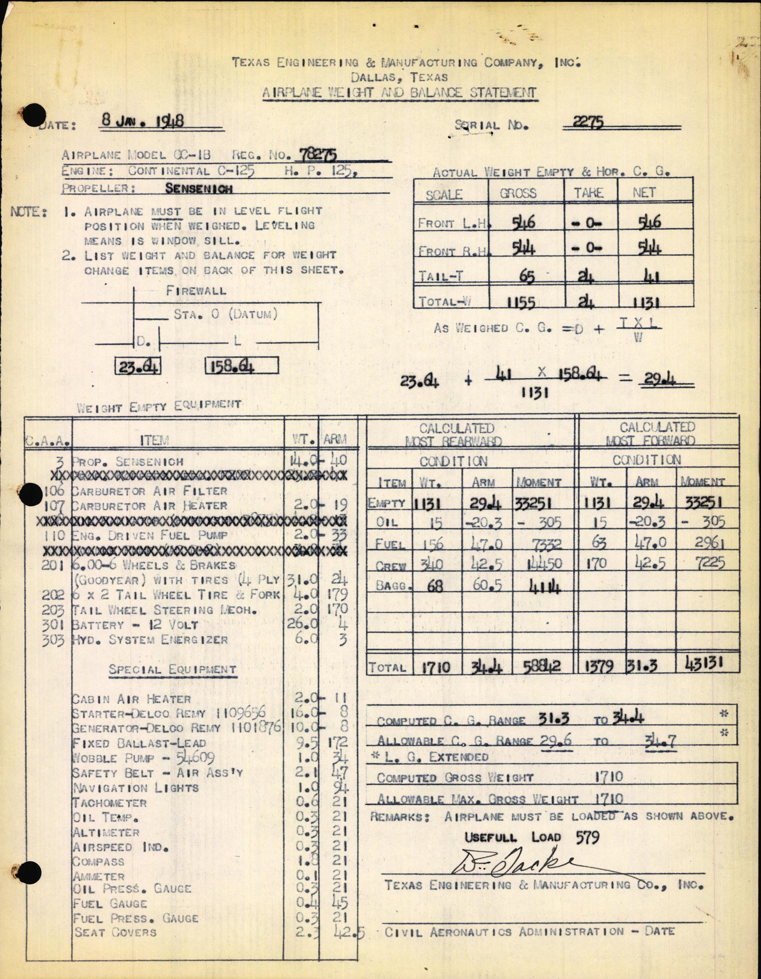 Sample page 2 from AirCorps Library document: Technical Information for Serial Number 2275
