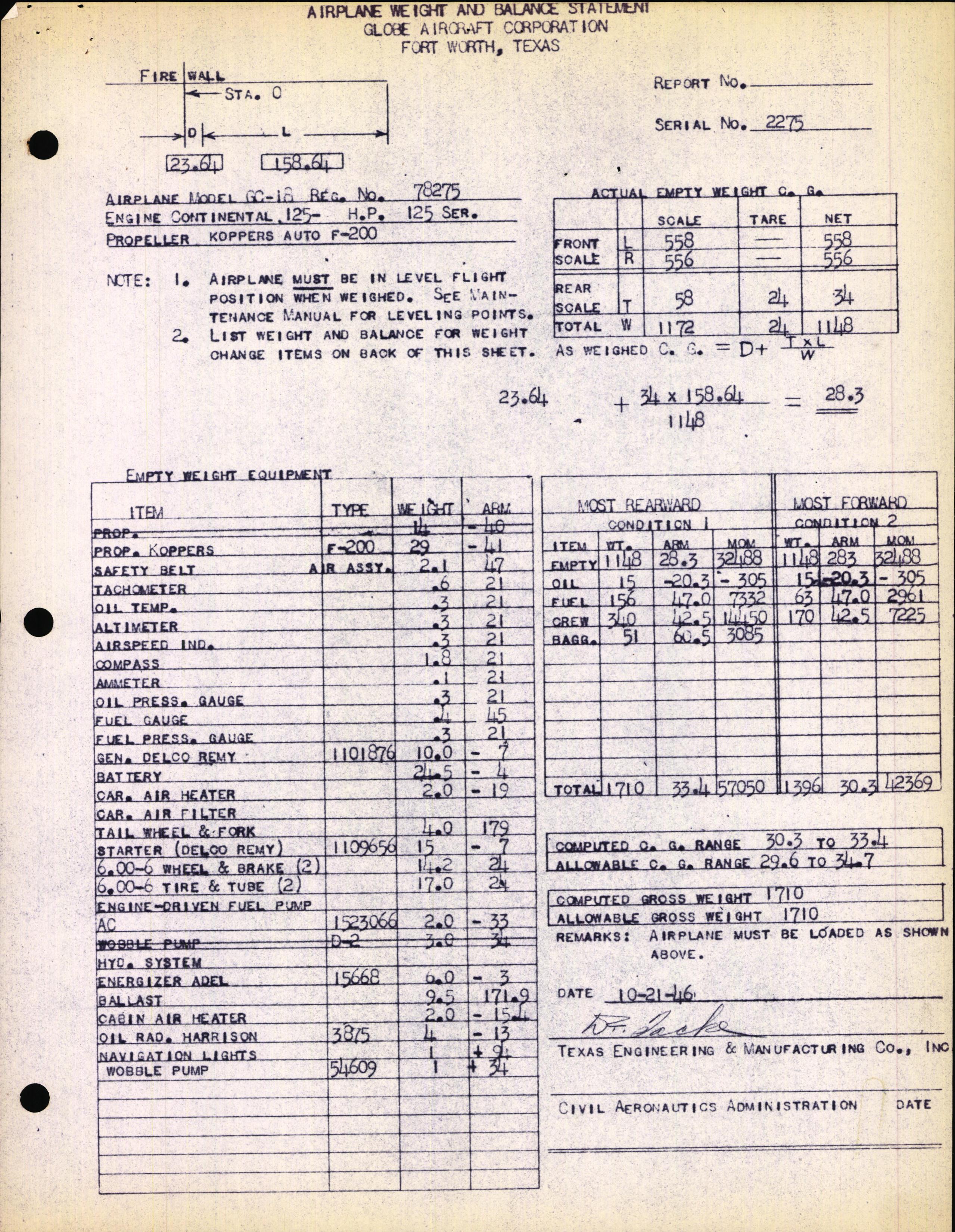 Sample page 4 from AirCorps Library document: Technical Information for Serial Number 2275