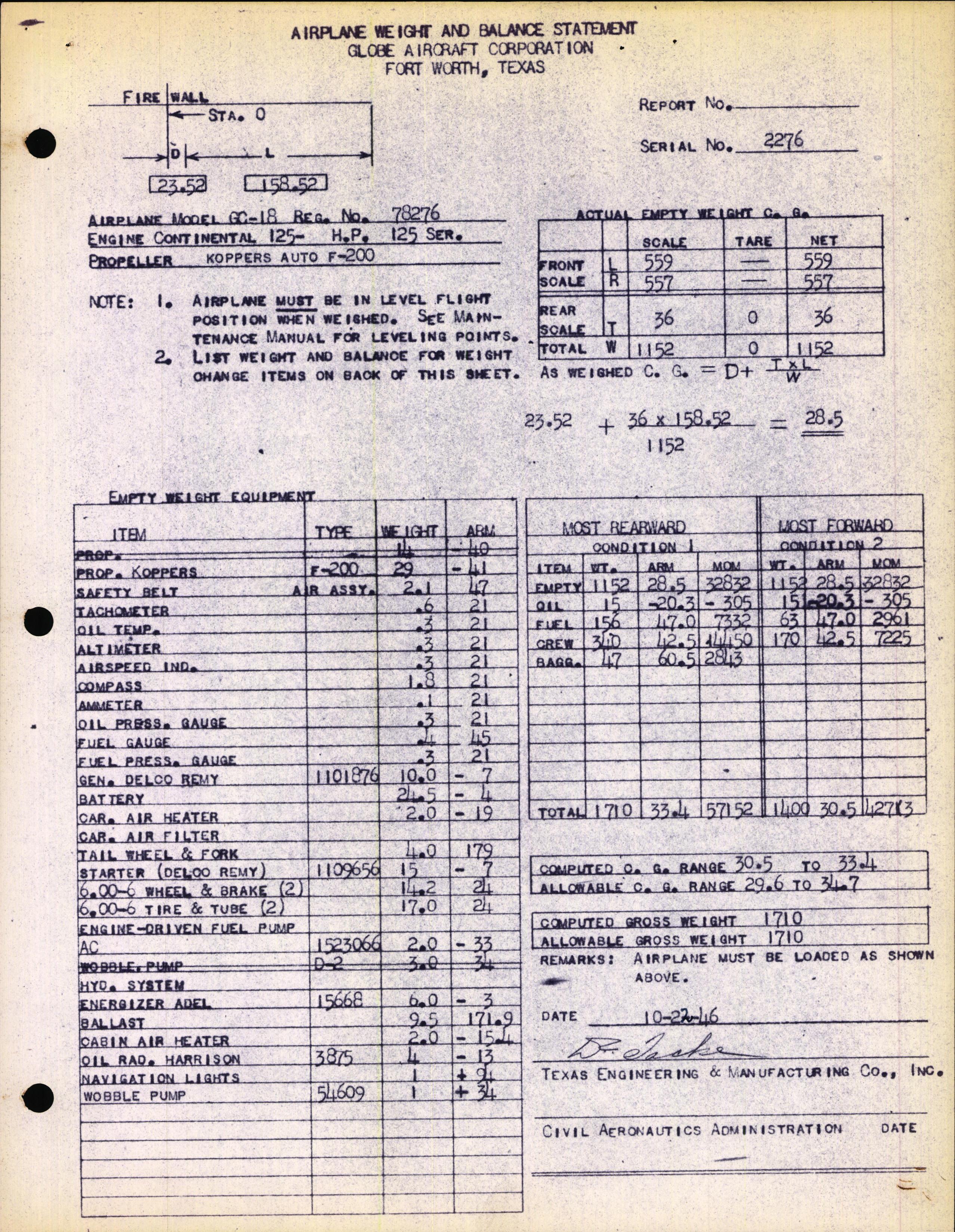 Sample page 2 from AirCorps Library document: Technical Information for Serial Number 2276