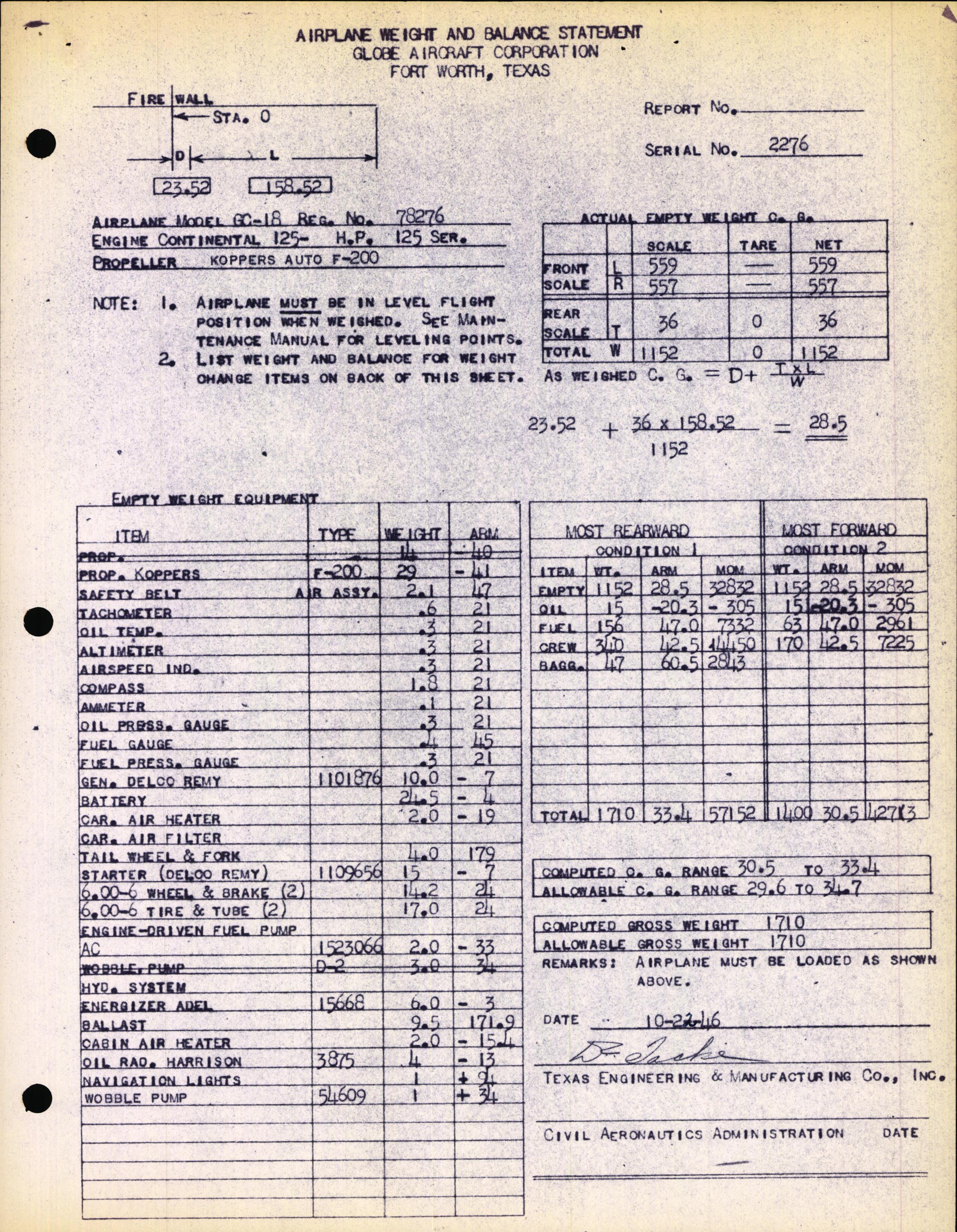 Sample page 4 from AirCorps Library document: Technical Information for Serial Number 2276