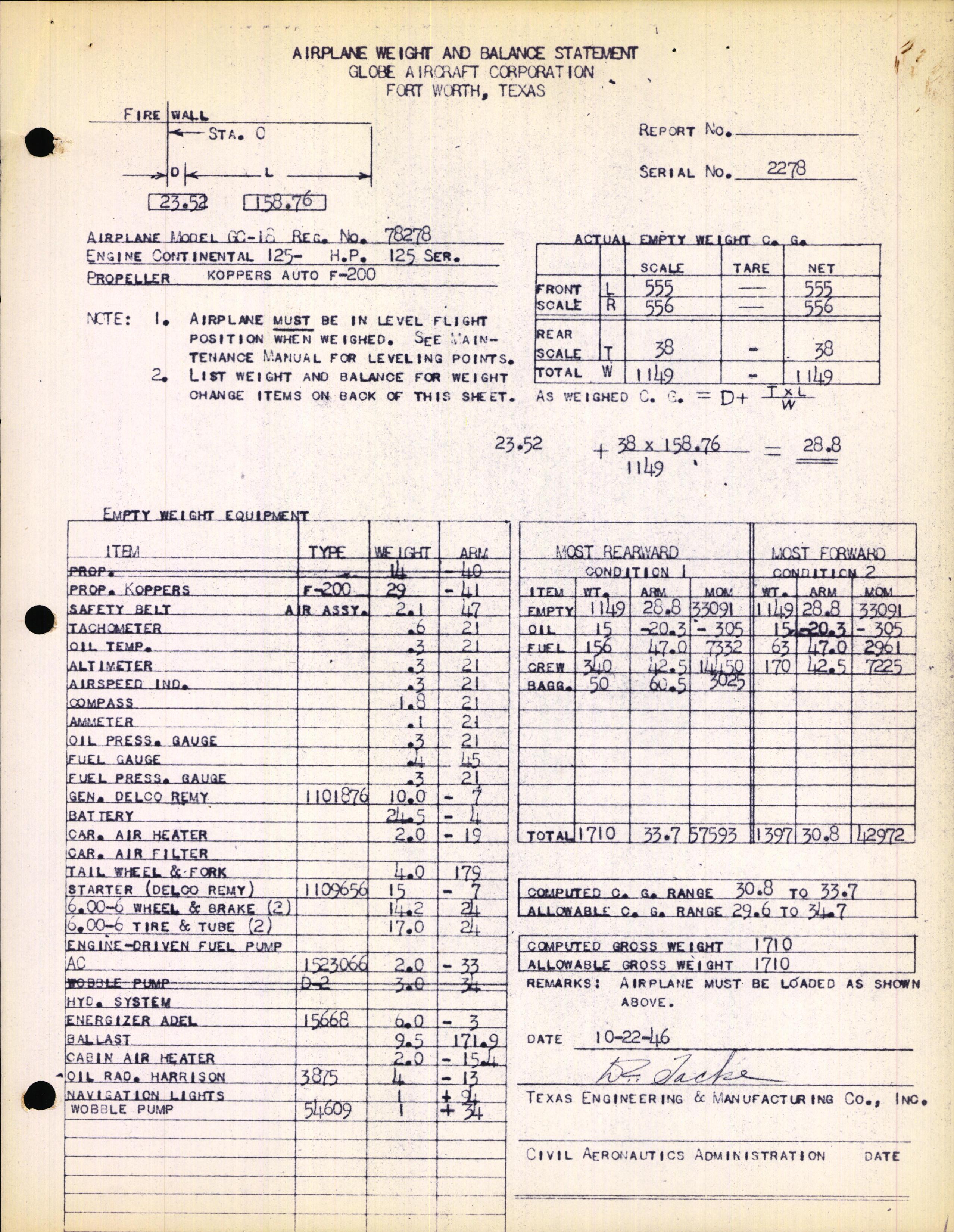 Sample page 2 from AirCorps Library document: Technical Information for Serial Number 2278