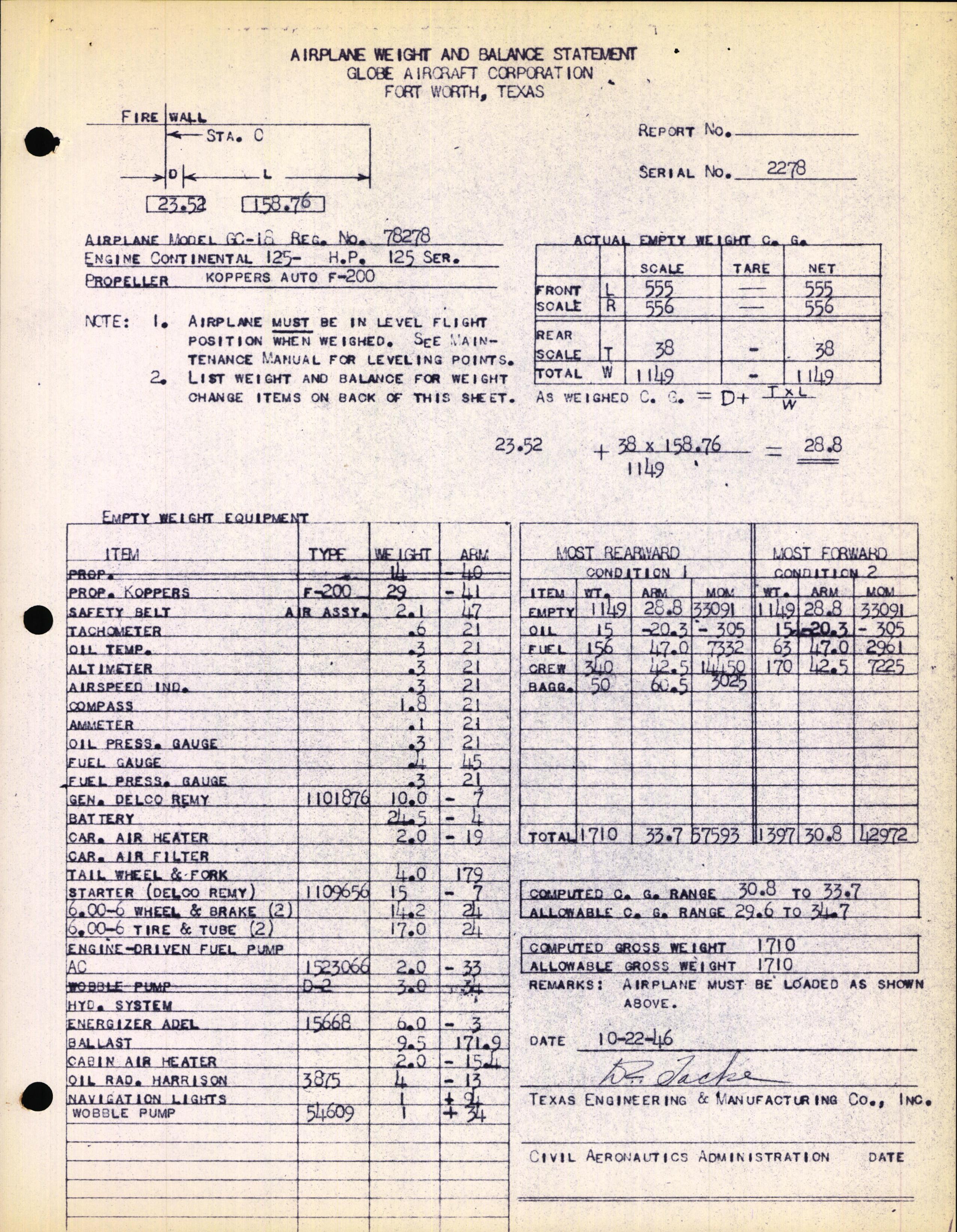 Sample page 4 from AirCorps Library document: Technical Information for Serial Number 2278