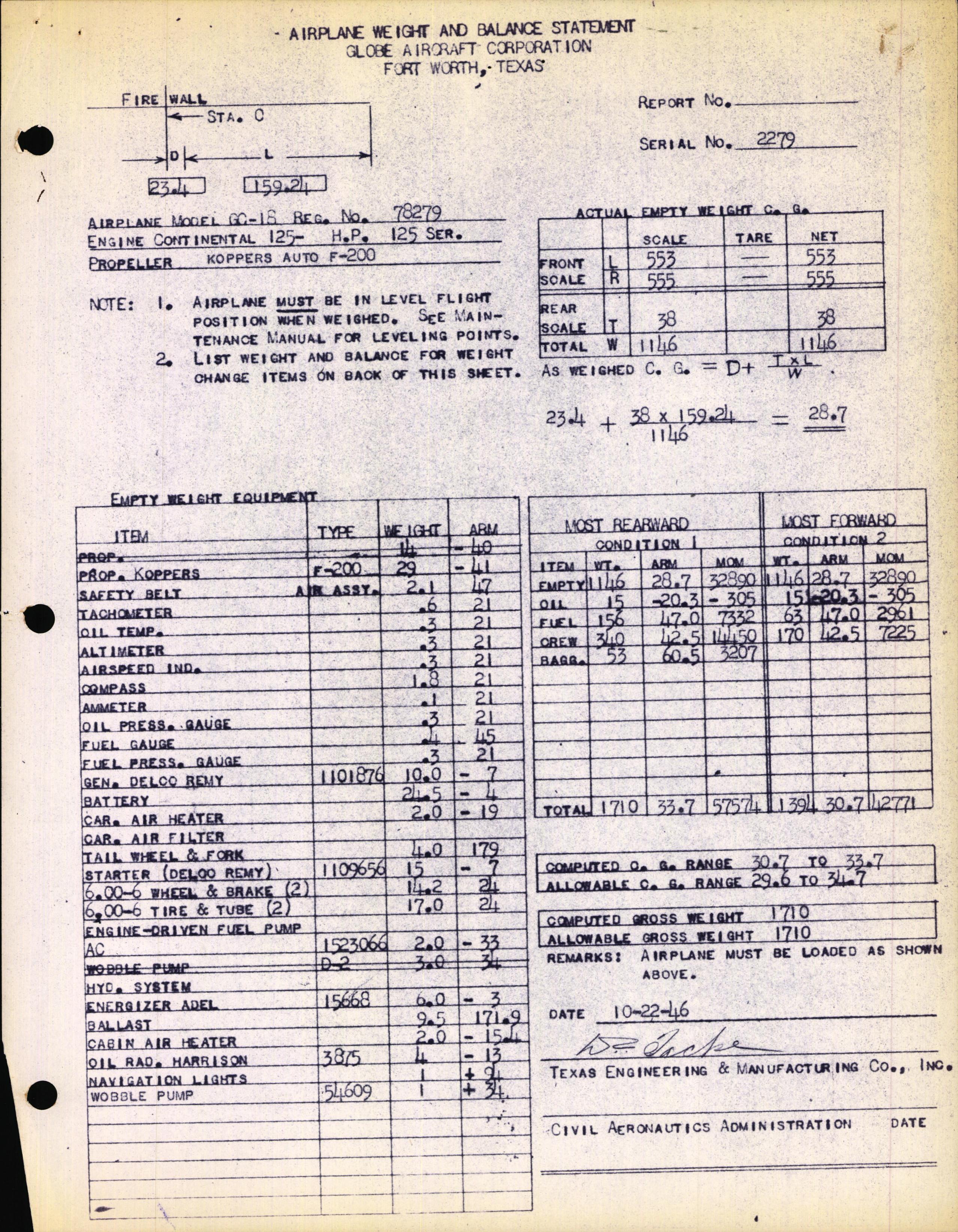 Sample page 2 from AirCorps Library document: Technical Information for Serial Number 2279