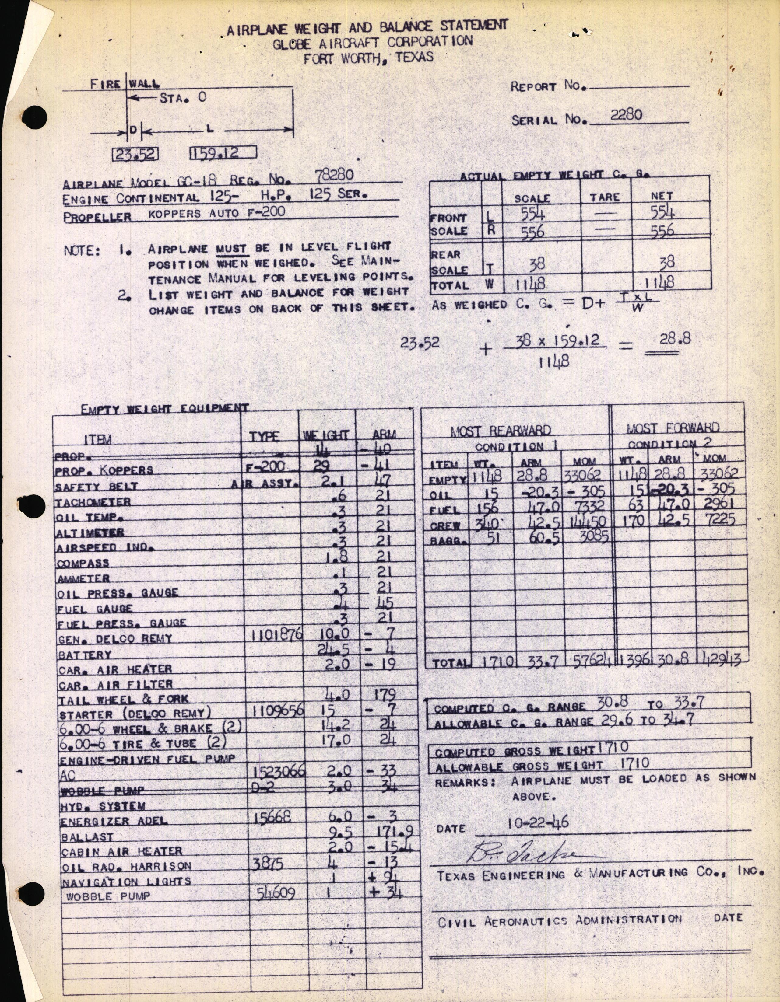 Sample page 2 from AirCorps Library document: Technical Information for Serial Number 2280