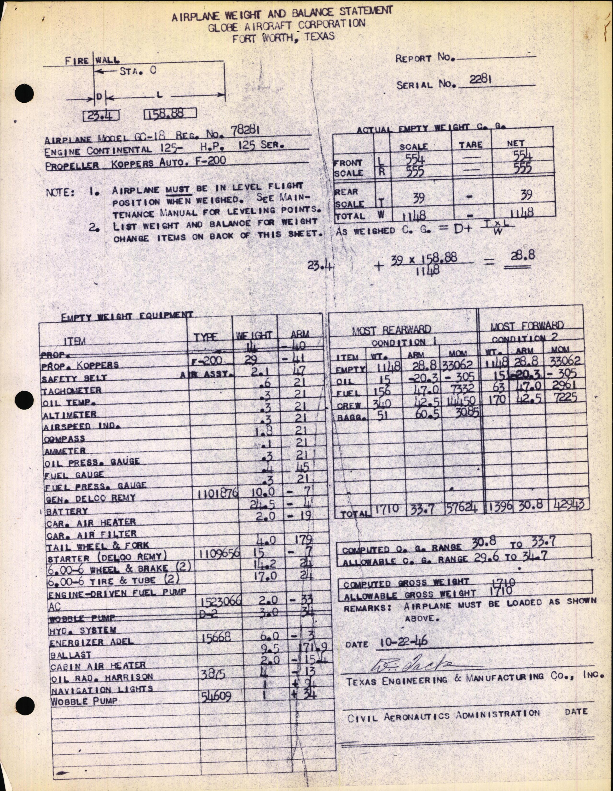 Sample page 2 from AirCorps Library document: Technical Information for Serial Number 2281