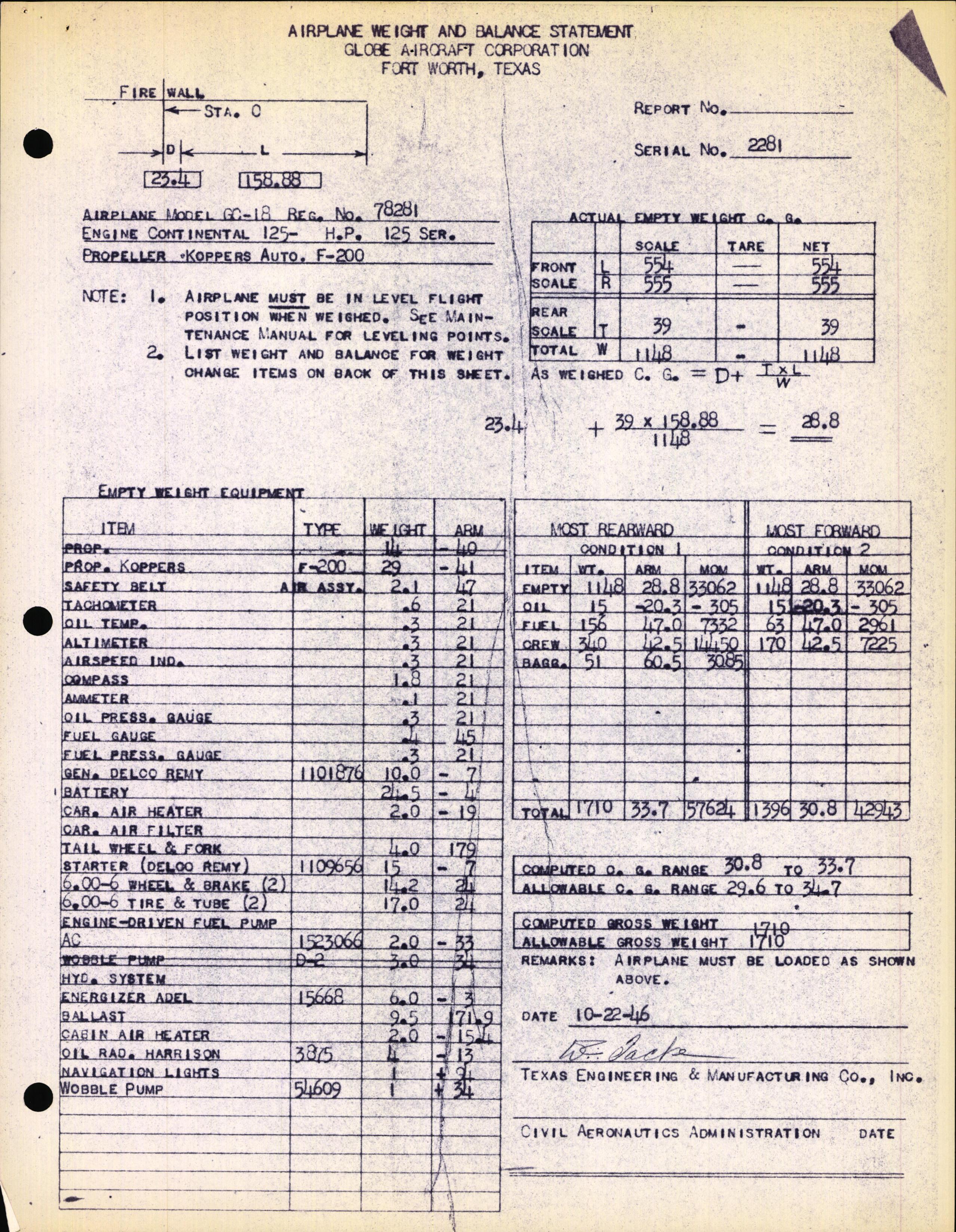 Sample page 4 from AirCorps Library document: Technical Information for Serial Number 2281