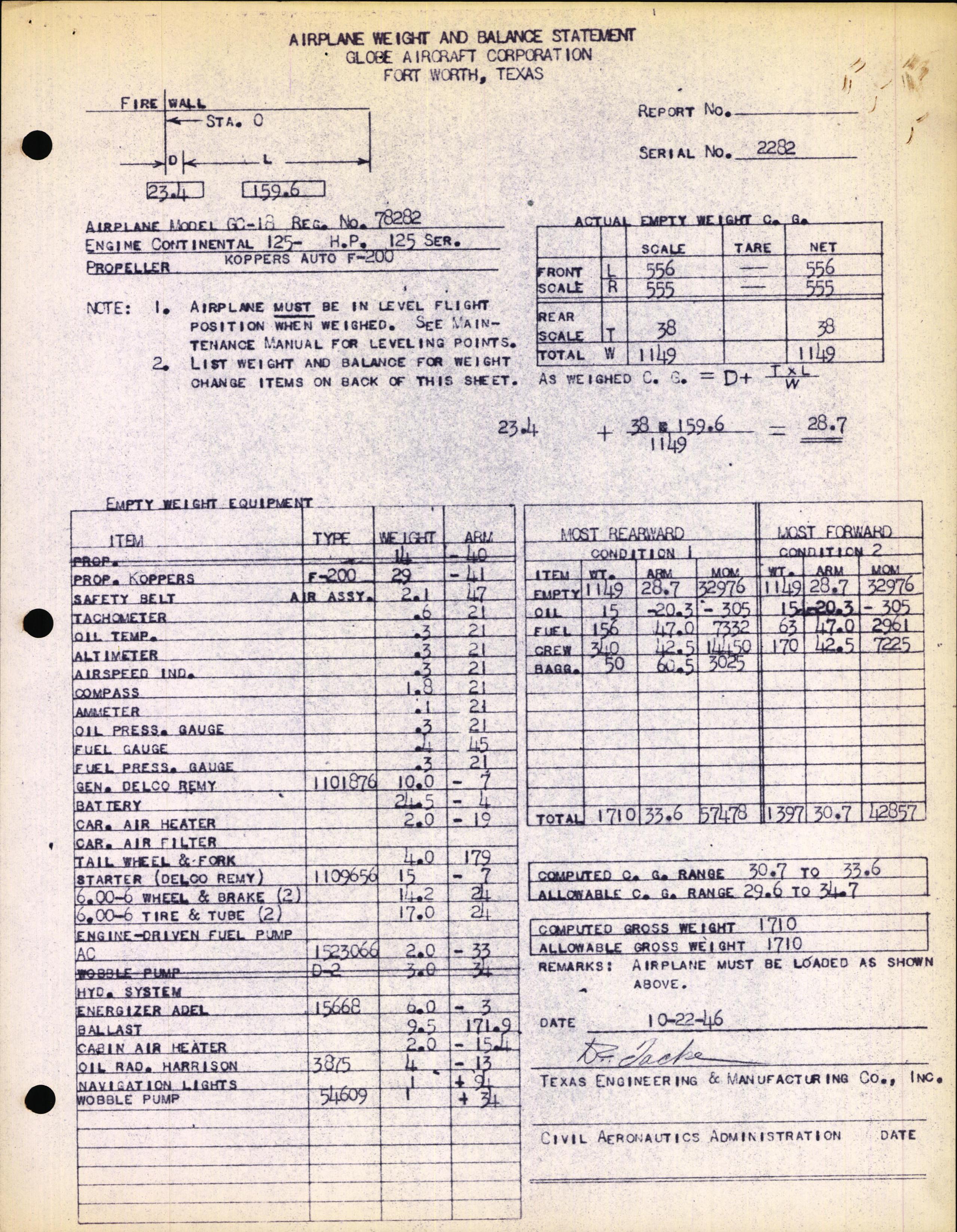 Sample page 2 from AirCorps Library document: Technical Information for Serial Number 2282