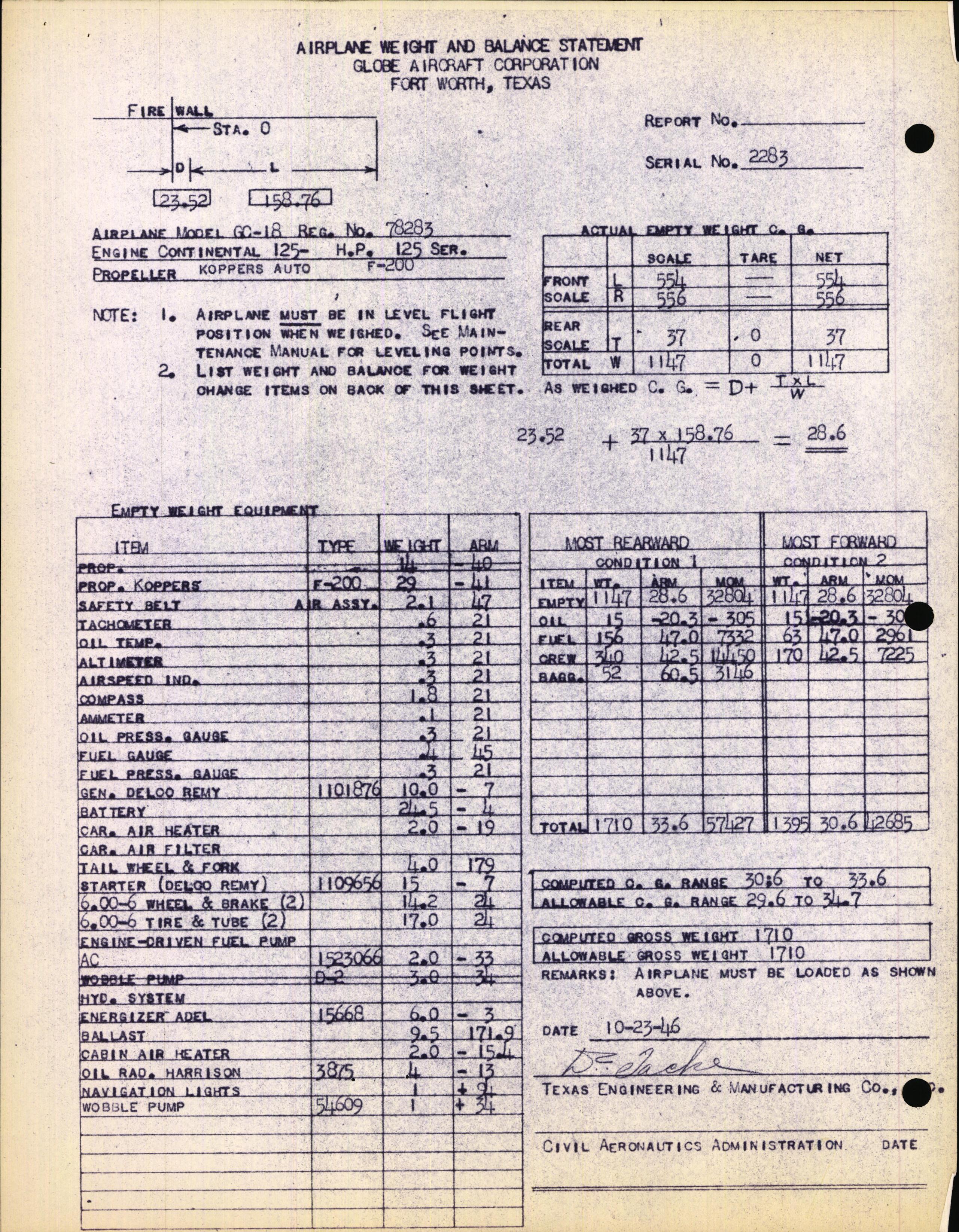 Sample page 2 from AirCorps Library document: Technical Information for Serial Number 2283