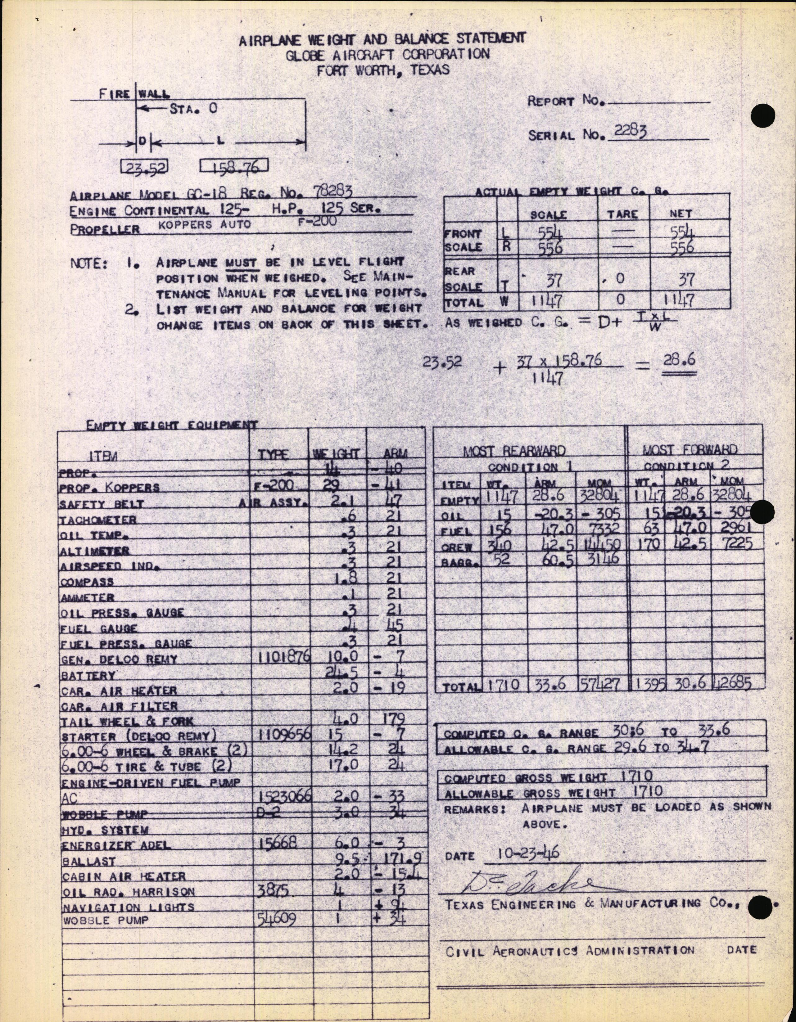 Sample page 4 from AirCorps Library document: Technical Information for Serial Number 2283