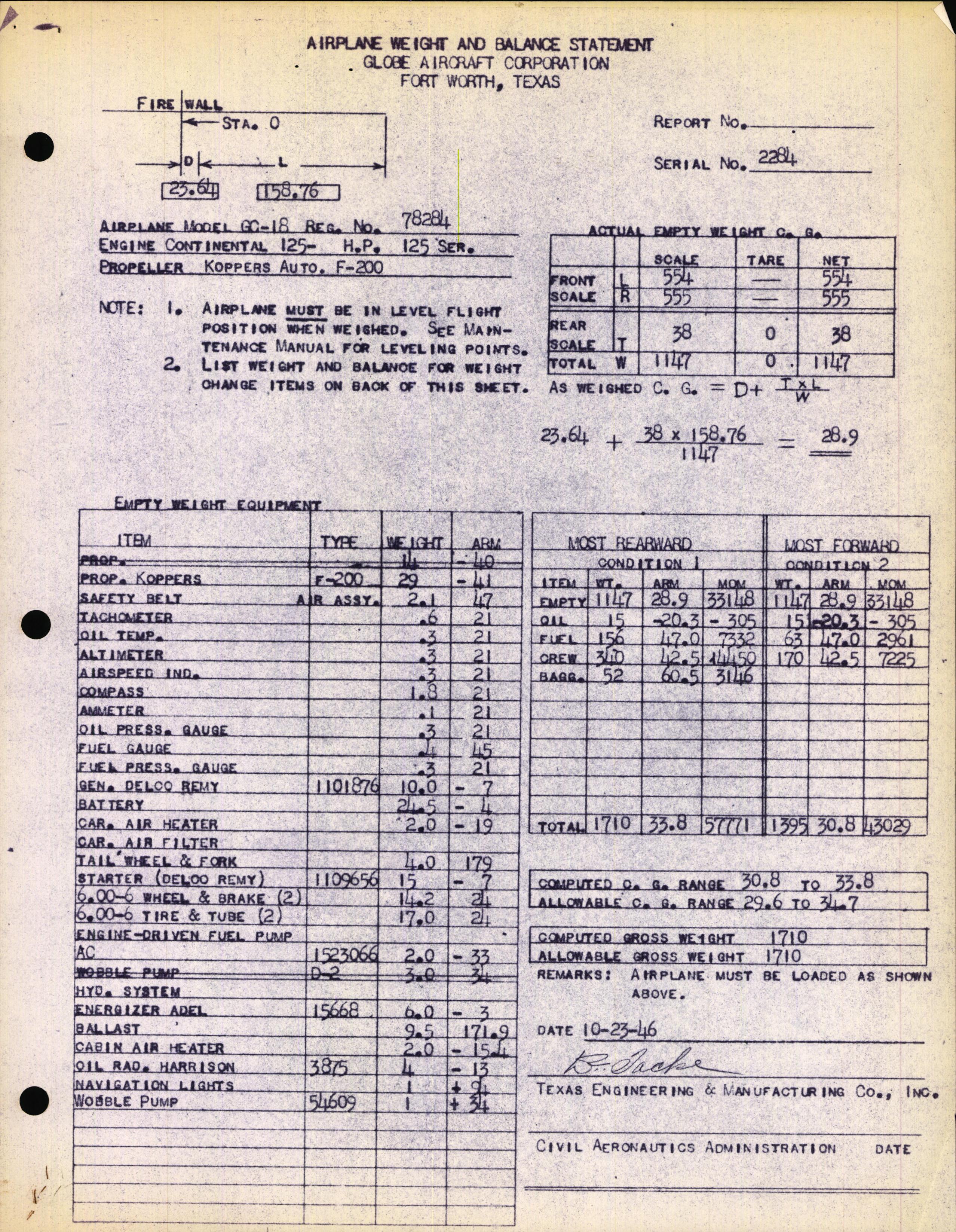 Sample page 2 from AirCorps Library document: Technical Information for Serial Number 2284