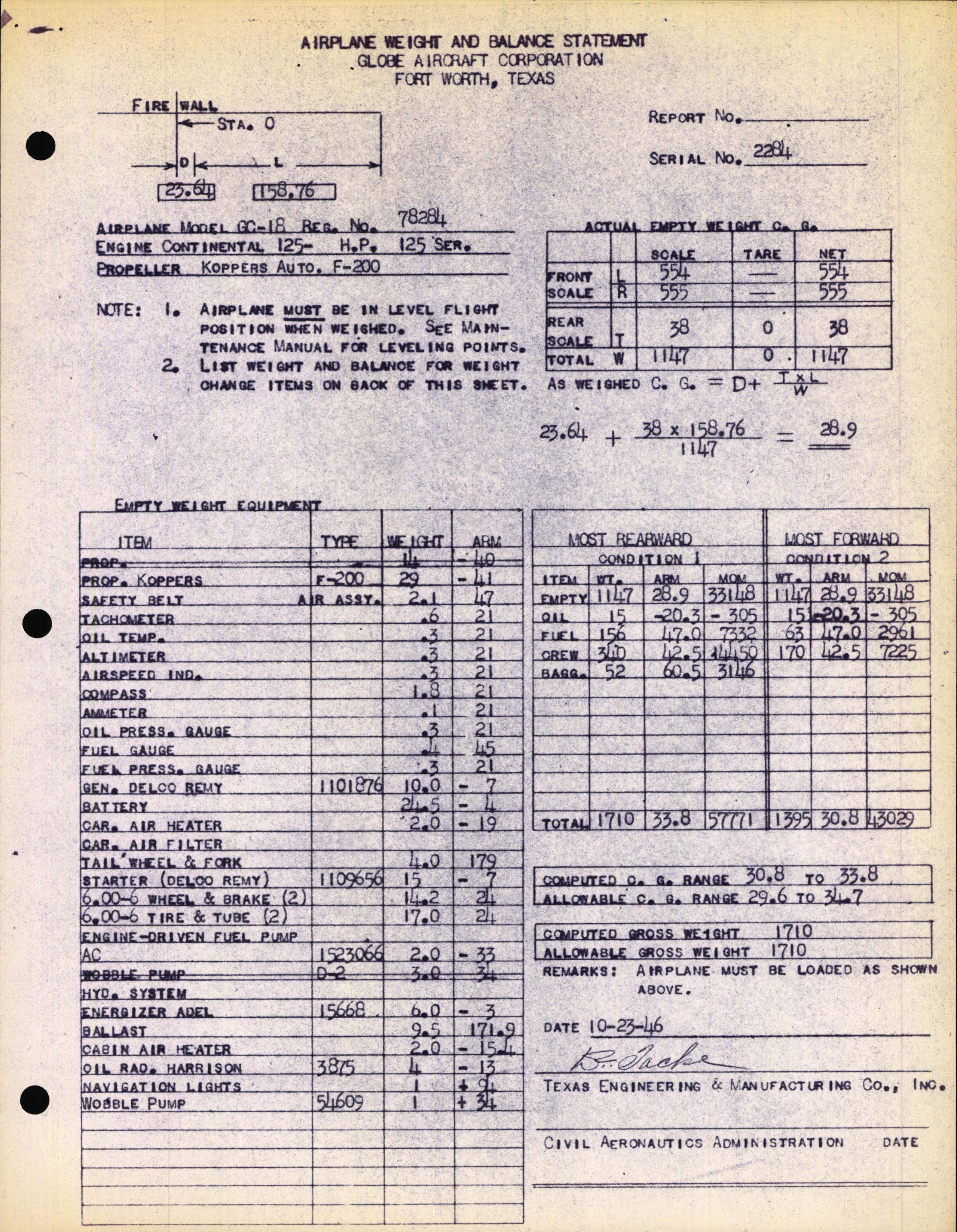 Sample page 4 from AirCorps Library document: Technical Information for Serial Number 2284