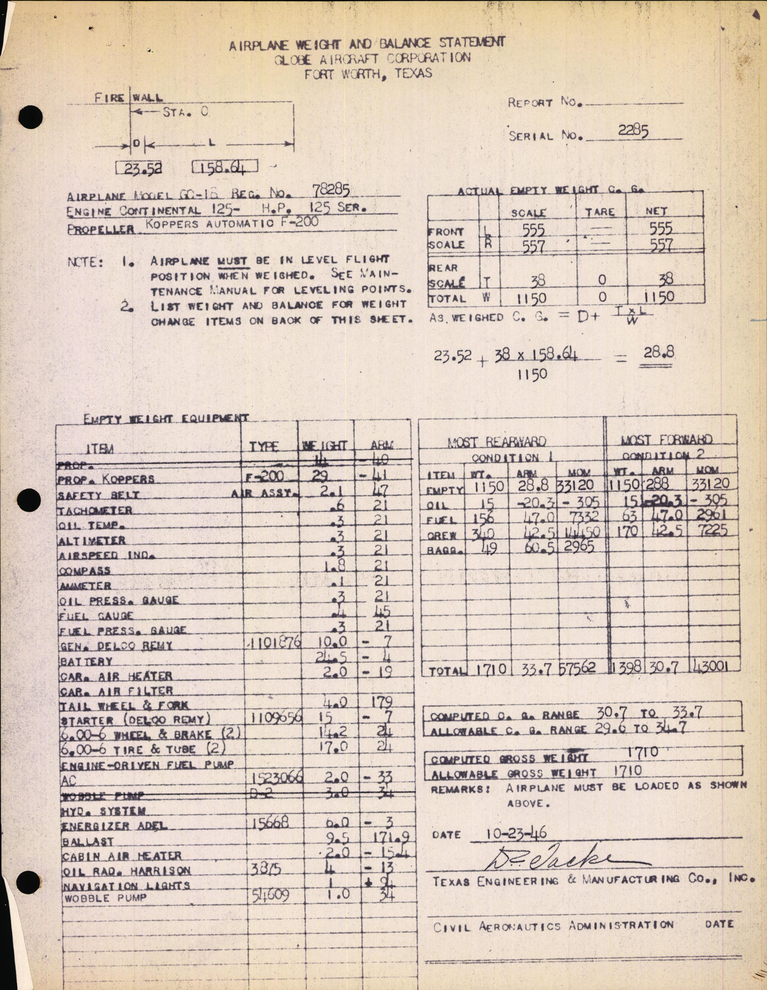 Sample page 2 from AirCorps Library document: Technical Information for Serial Number 2285
