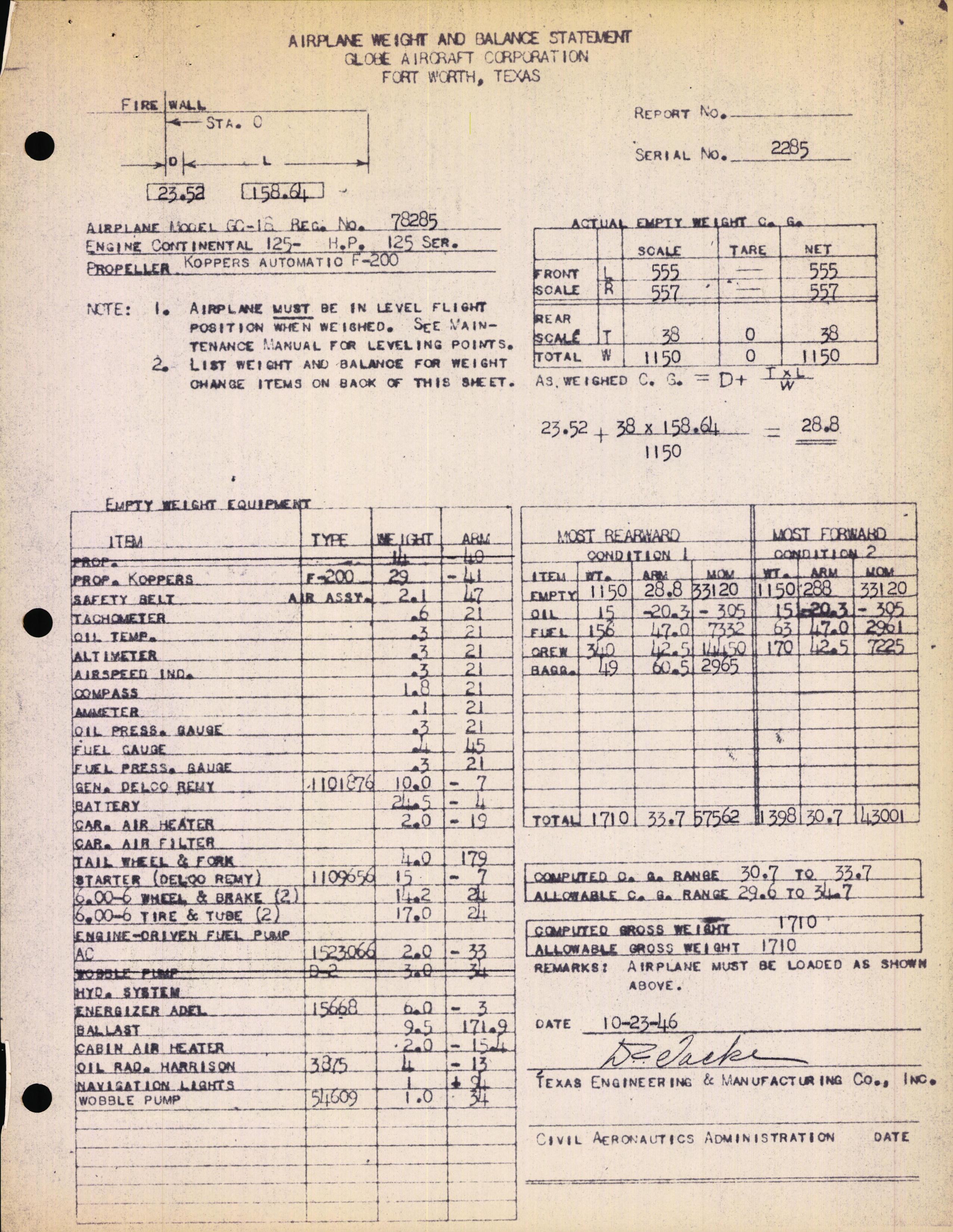 Sample page 4 from AirCorps Library document: Technical Information for Serial Number 2285