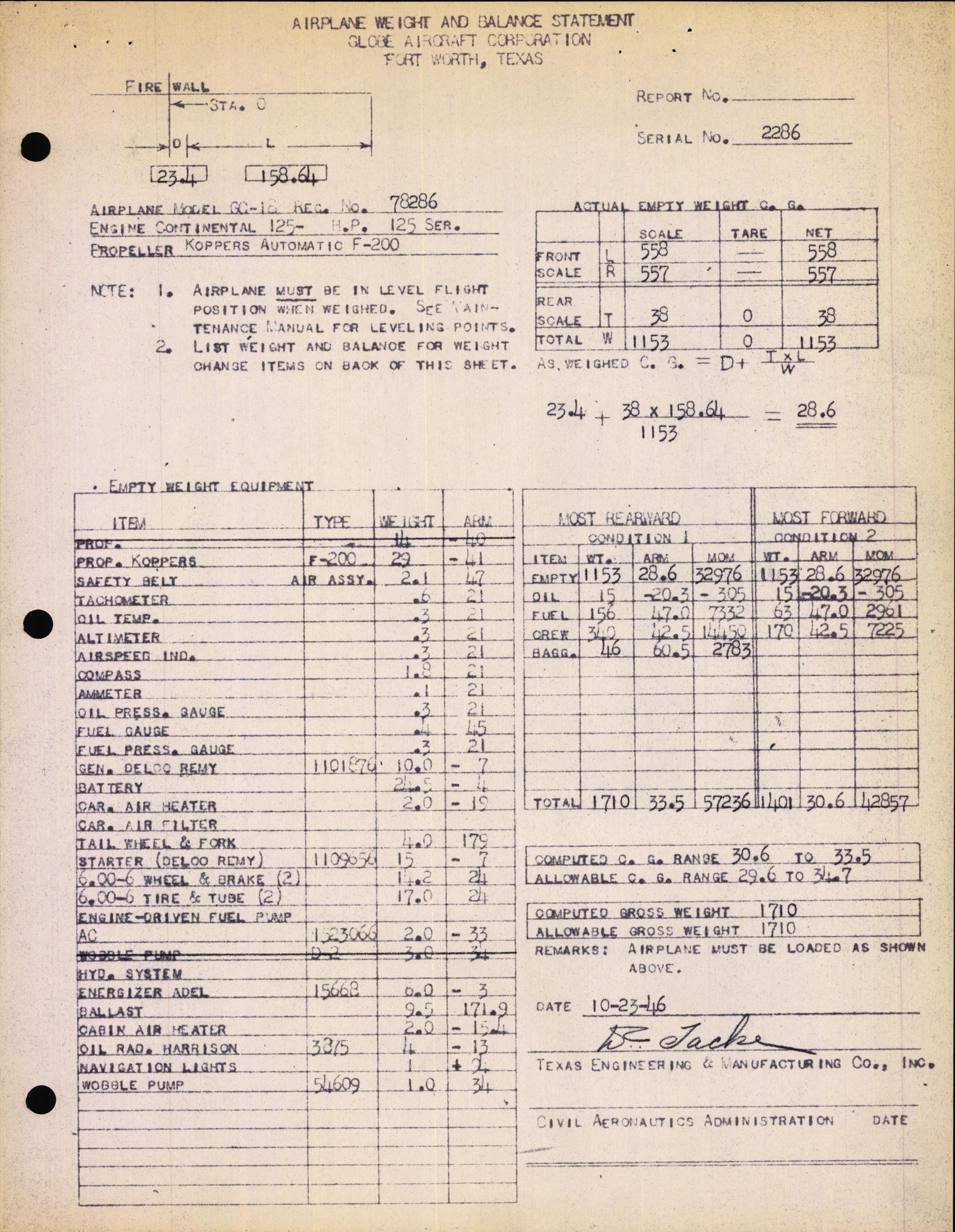 Sample page 2 from AirCorps Library document: Technical Information for Serial Number 2286