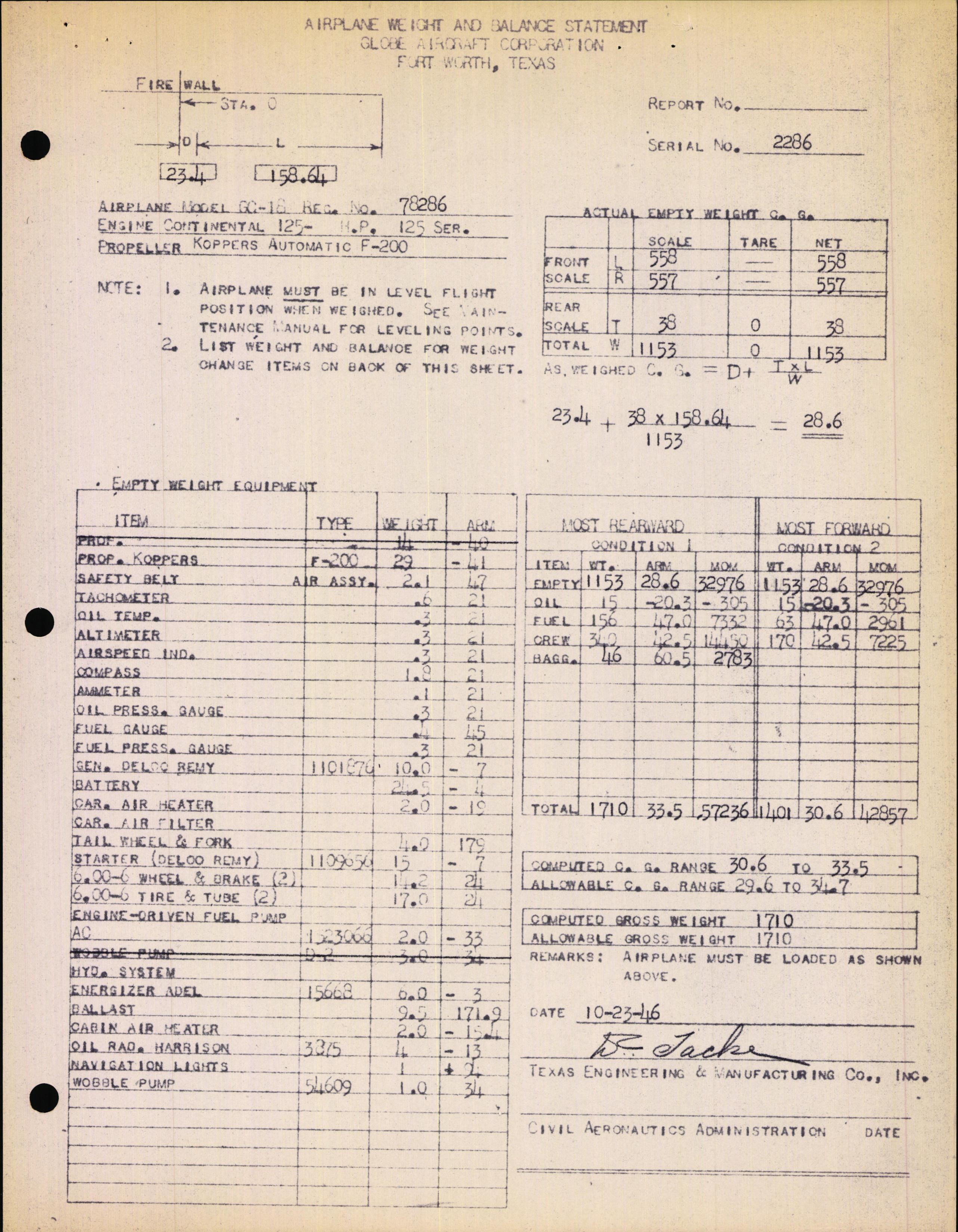 Sample page 4 from AirCorps Library document: Technical Information for Serial Number 2286