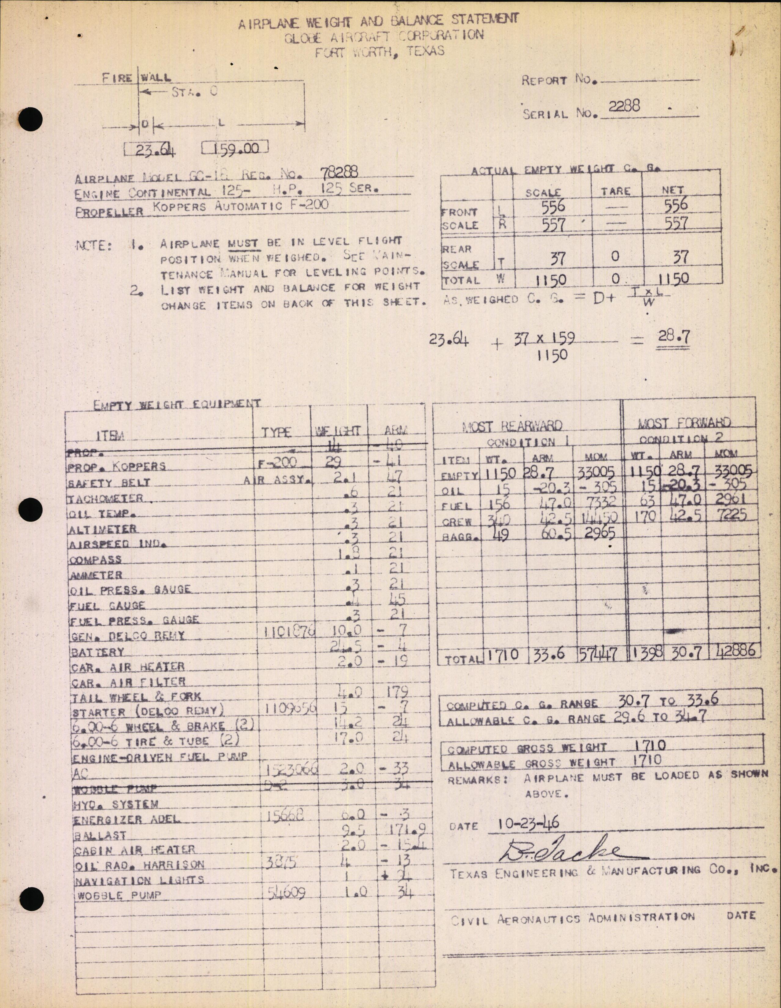 Sample page 2 from AirCorps Library document: Technical Information for Serial Number 2288
