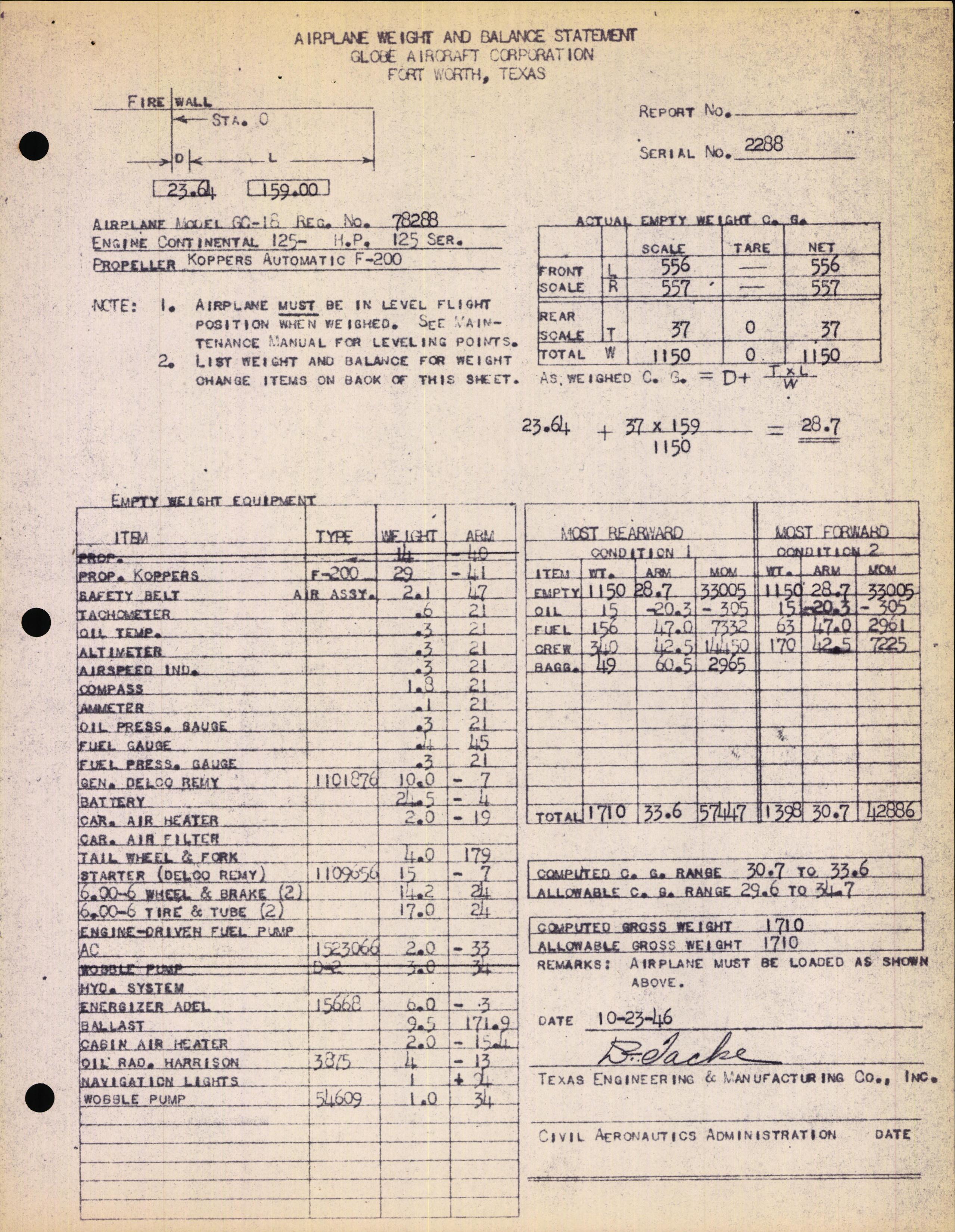 Sample page 4 from AirCorps Library document: Technical Information for Serial Number 2288