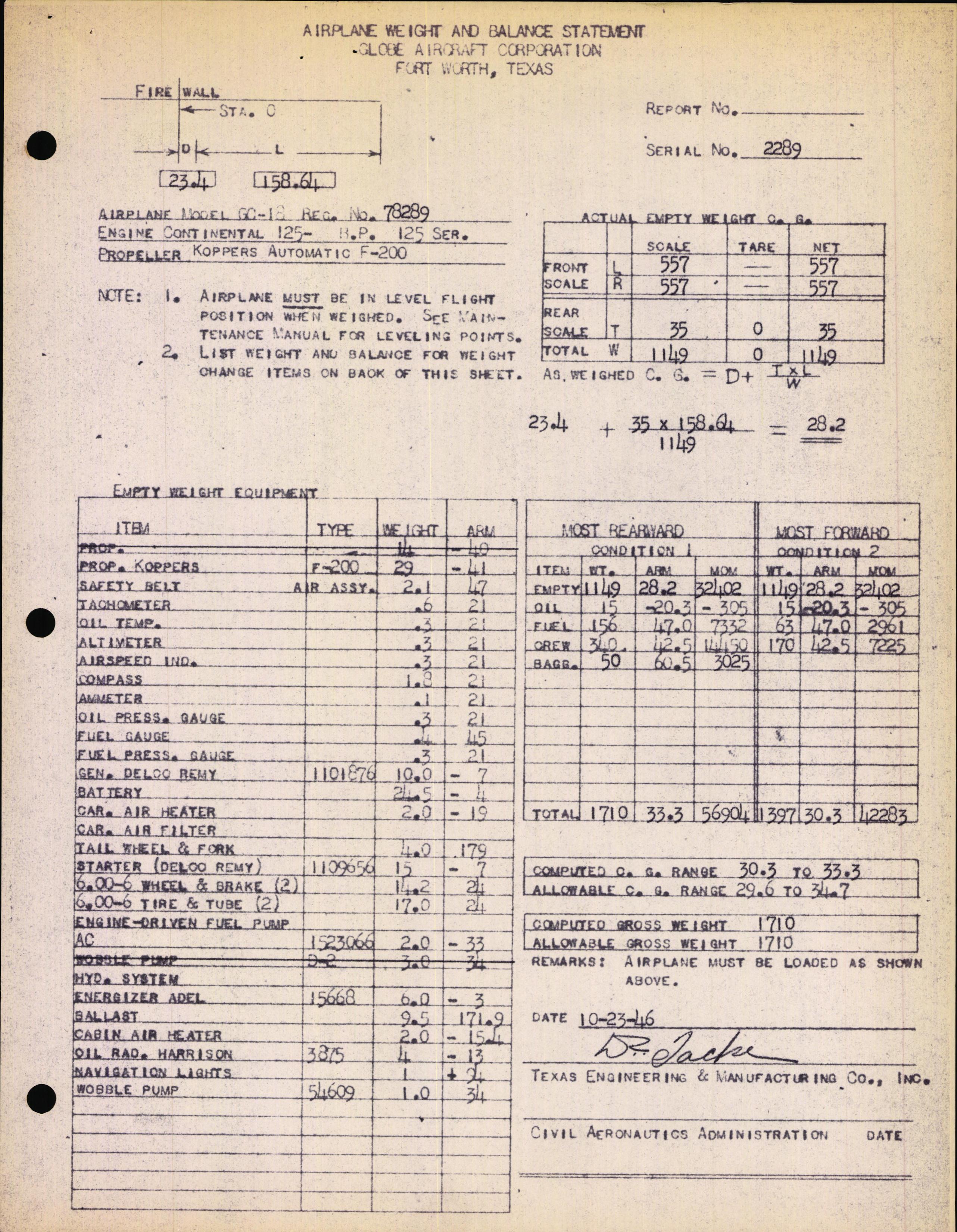 Sample page 2 from AirCorps Library document: Technical Information for Serial Number 2289