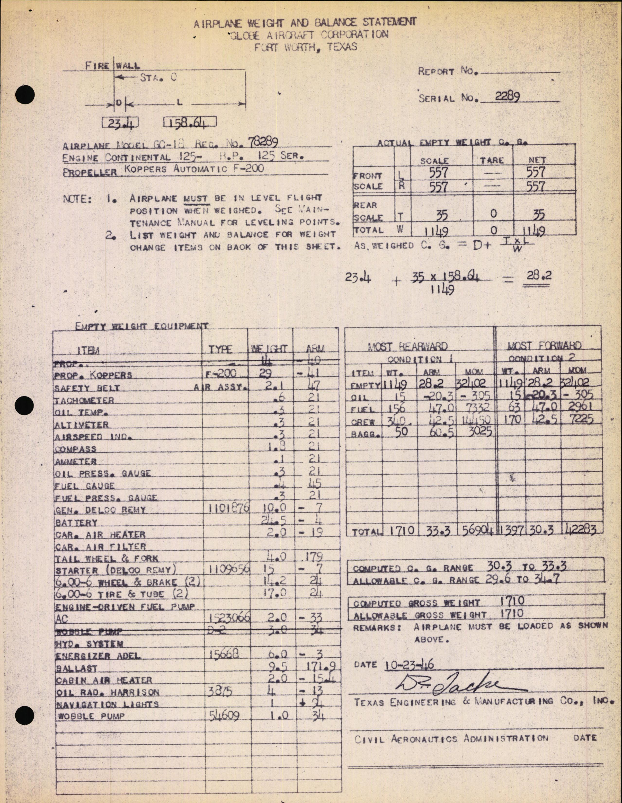 Sample page 4 from AirCorps Library document: Technical Information for Serial Number 2289