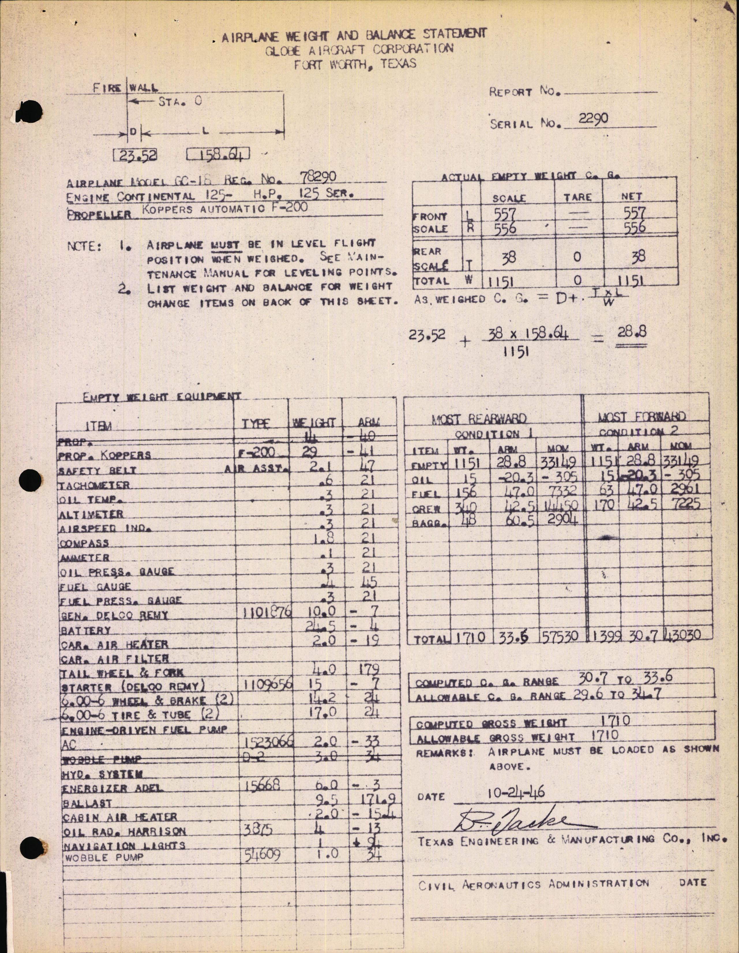 Sample page 2 from AirCorps Library document: Technical Information for Serial Number 2290