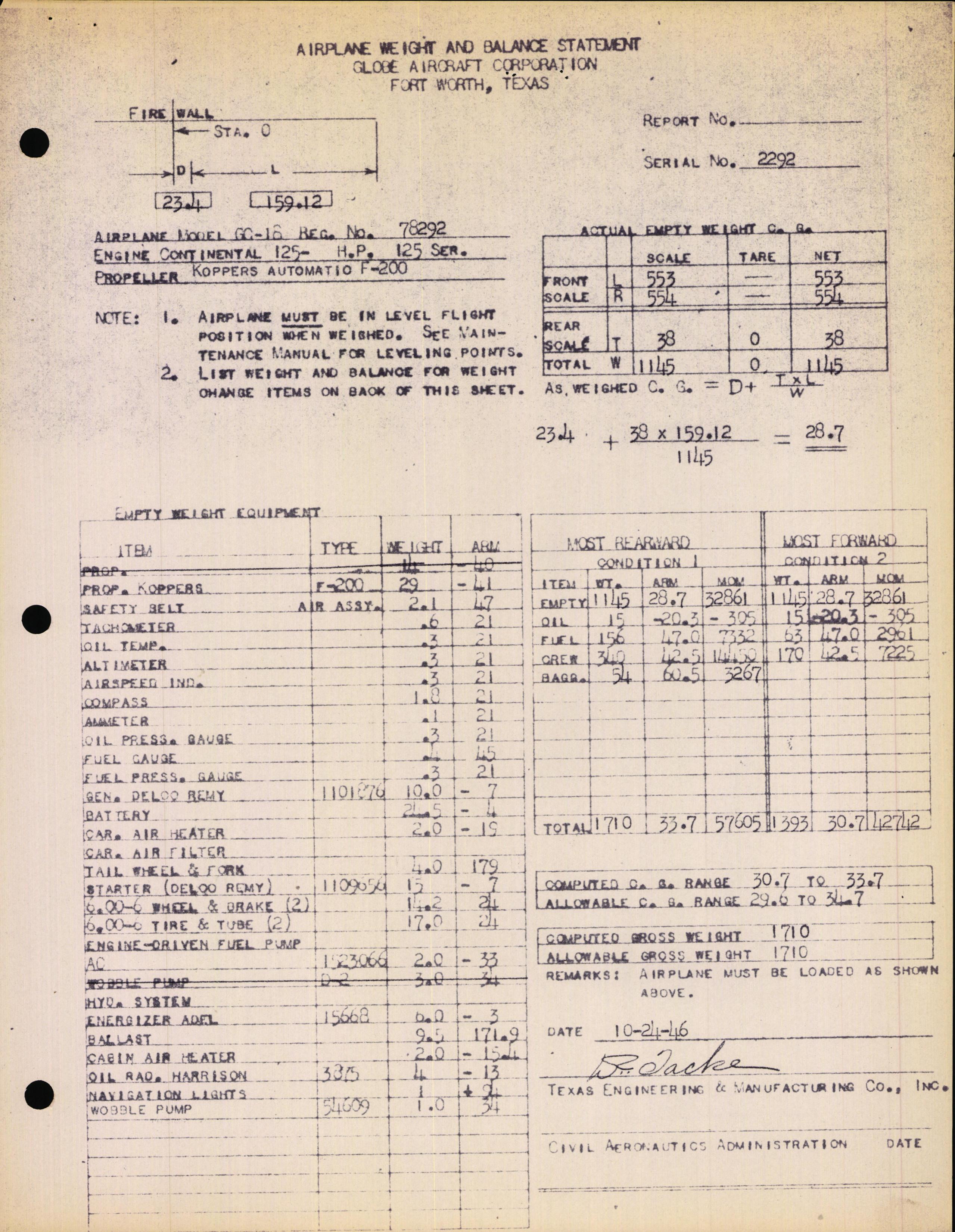 Sample page 4 from AirCorps Library document: Technical Information for Serial Number 2292