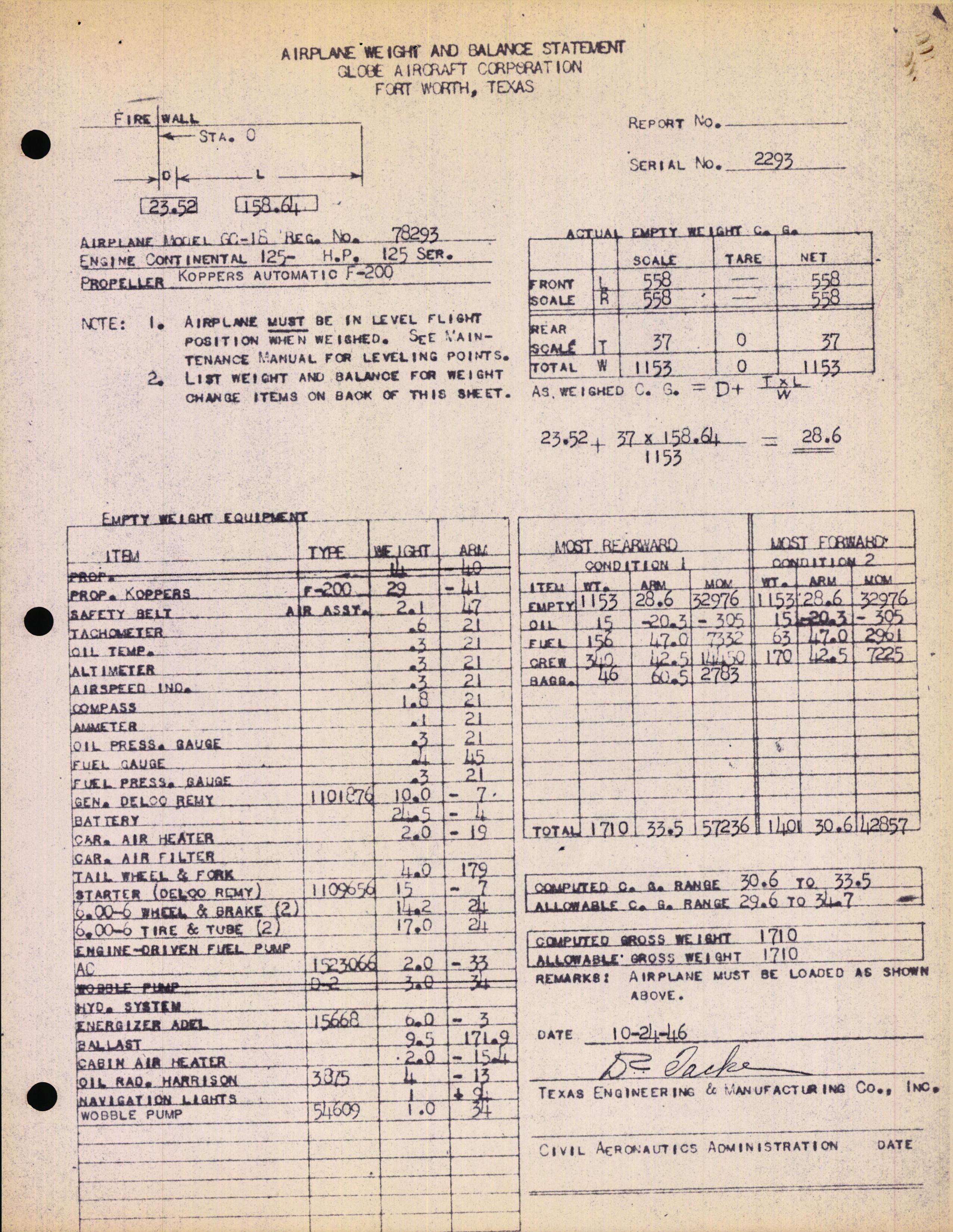 Sample page 2 from AirCorps Library document: Technical Information for Serial Number 2293
