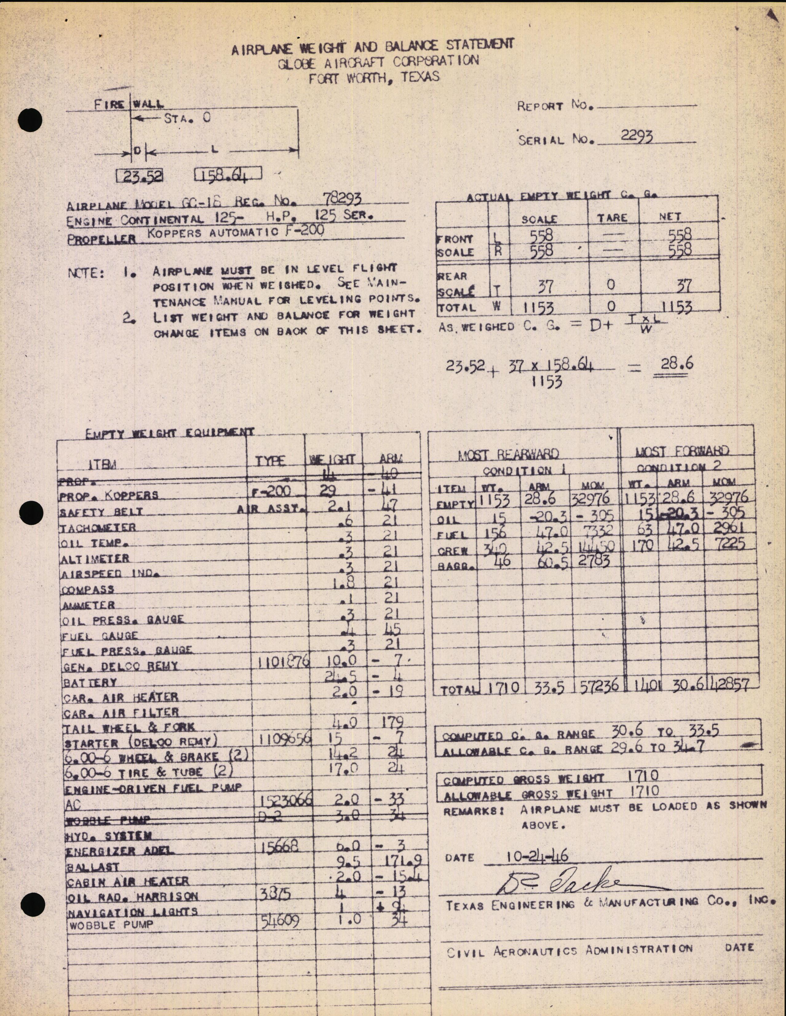 Sample page 4 from AirCorps Library document: Technical Information for Serial Number 2293