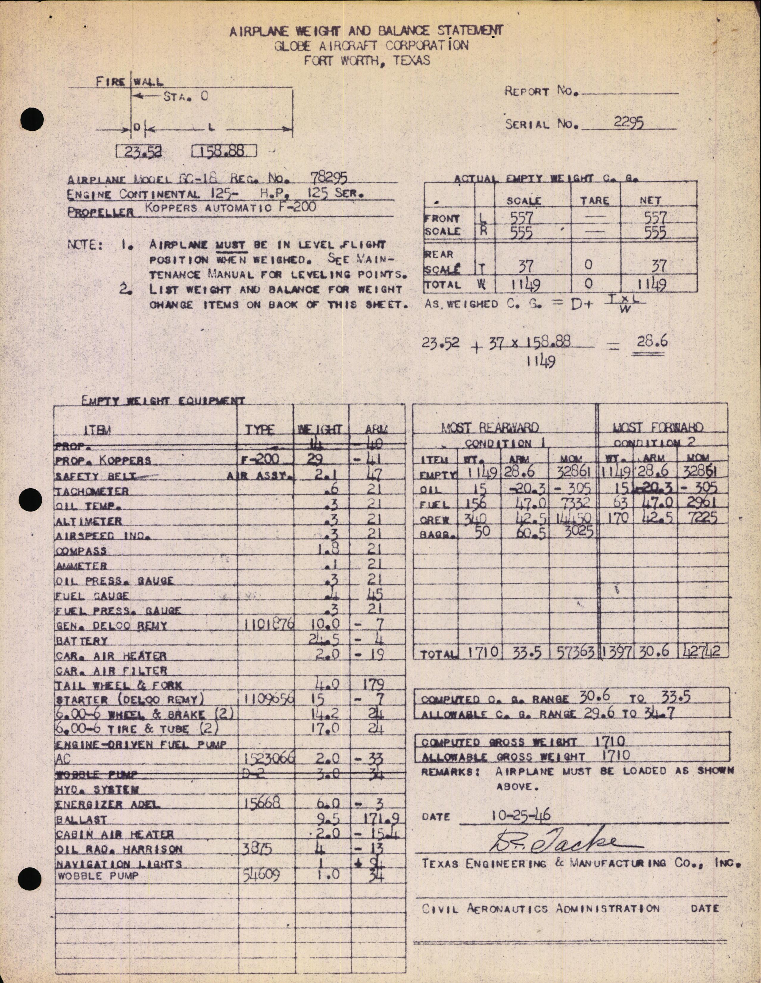Sample page 2 from AirCorps Library document: Technical Information for Serial Number 2295
